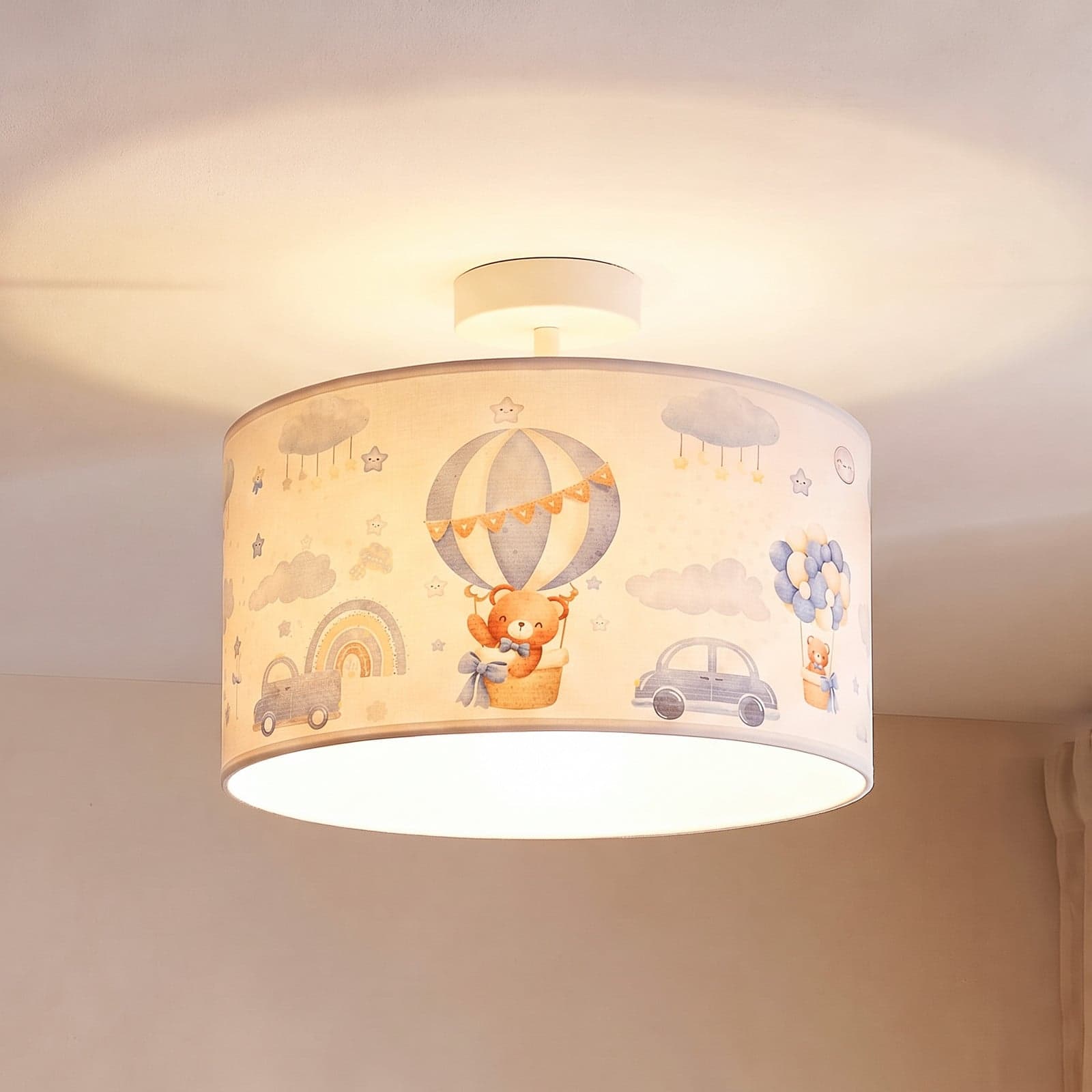 Kids Print taklampe, lyseblå/hvit, Ø 35 cm, tekstil – Duolla - Barnerom - Stoff / Tekstil - Med en lyskilde