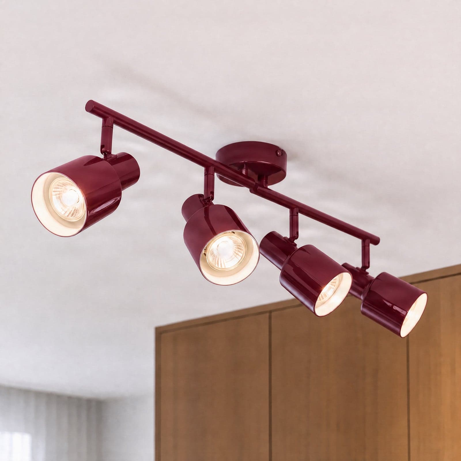 Ovelia downlight, 4 lyskilder, 80 cm, mørkerød, E27 – Lindby - Stue - Moderne - Metall - Med flere lyskilder