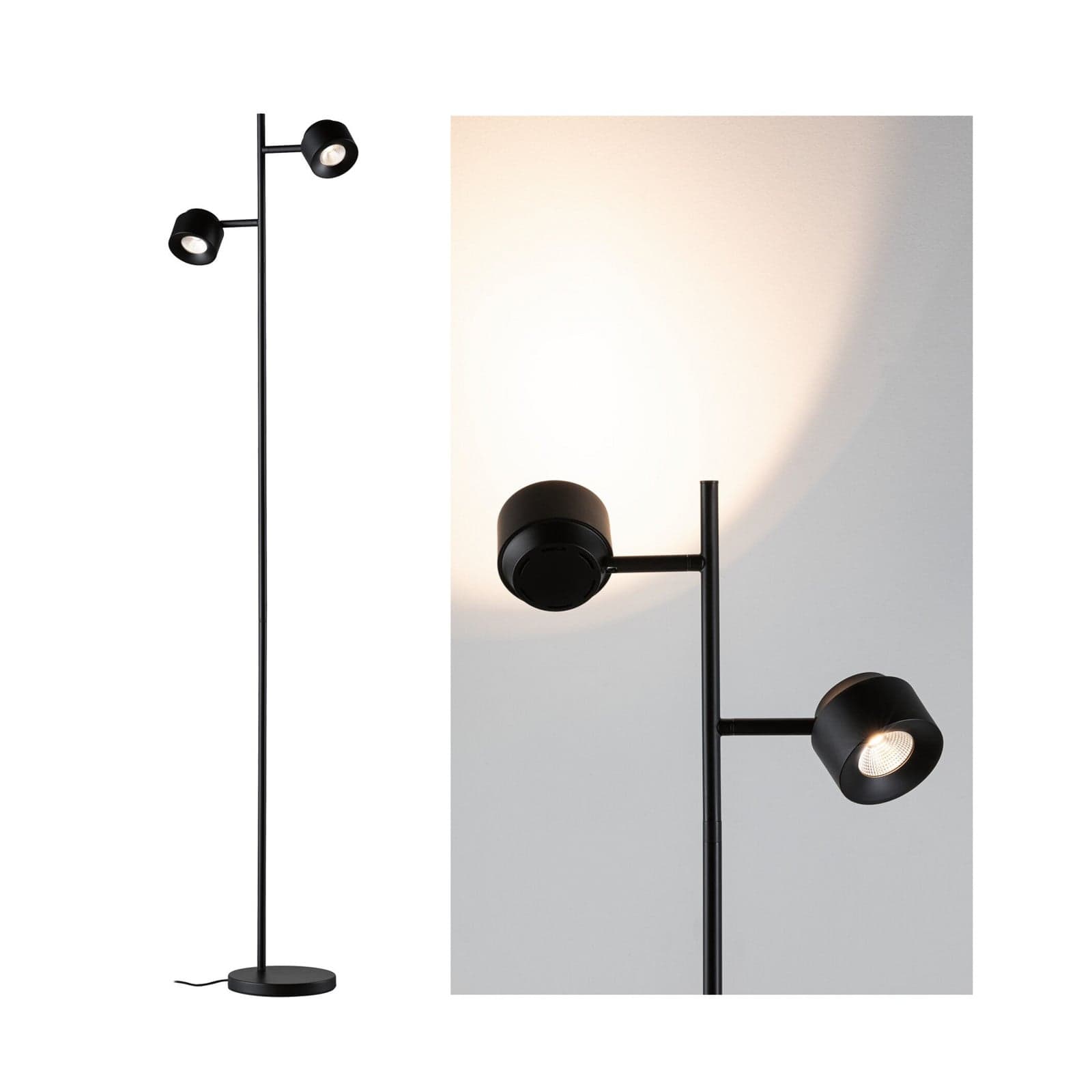 LED-gulvlampe Puric Pane I, svart, 2 lyskilder, 3-trinns – Paulmann - Stue - Moderne - Metall