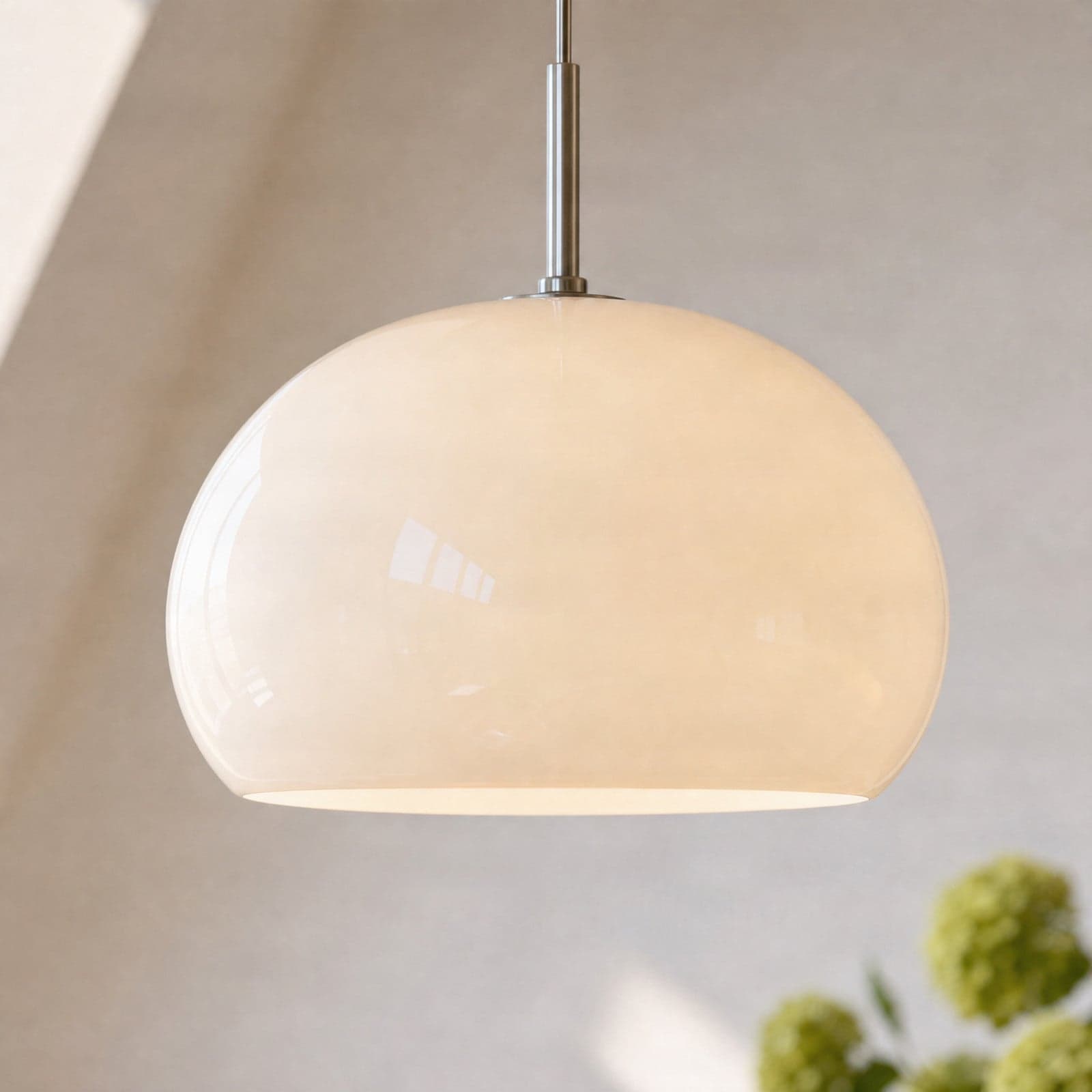 Owen hengelampe, Ø 35 cm, glass, krom/hvit – Nola - Stue - Moderne - Med en lyskilde