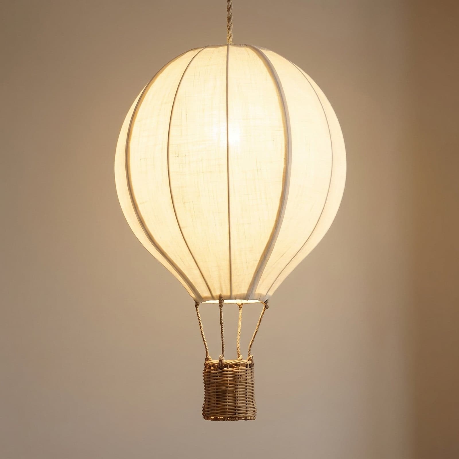 Aeris pendellampe til barnerom, Ø 35 cm, tekstil/rotting, beige, E27 – Lindby - Stoff / Tekstil - Med en lyskilde