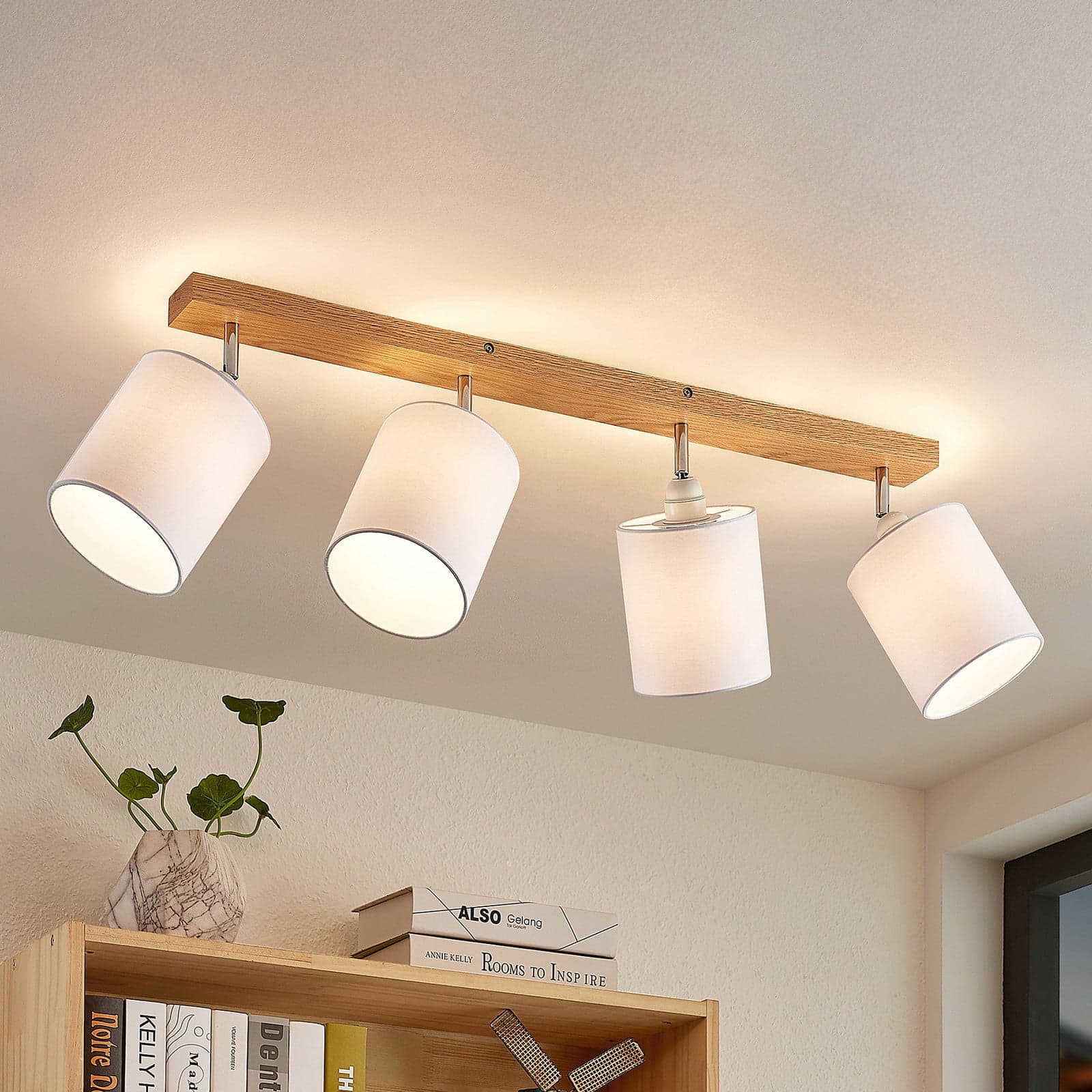 Lindby downlight Imarin, 81 cm, hvit, 4 lyskilder, tre Imarin - Stue - Skandinavisk - Med flere lyskilder