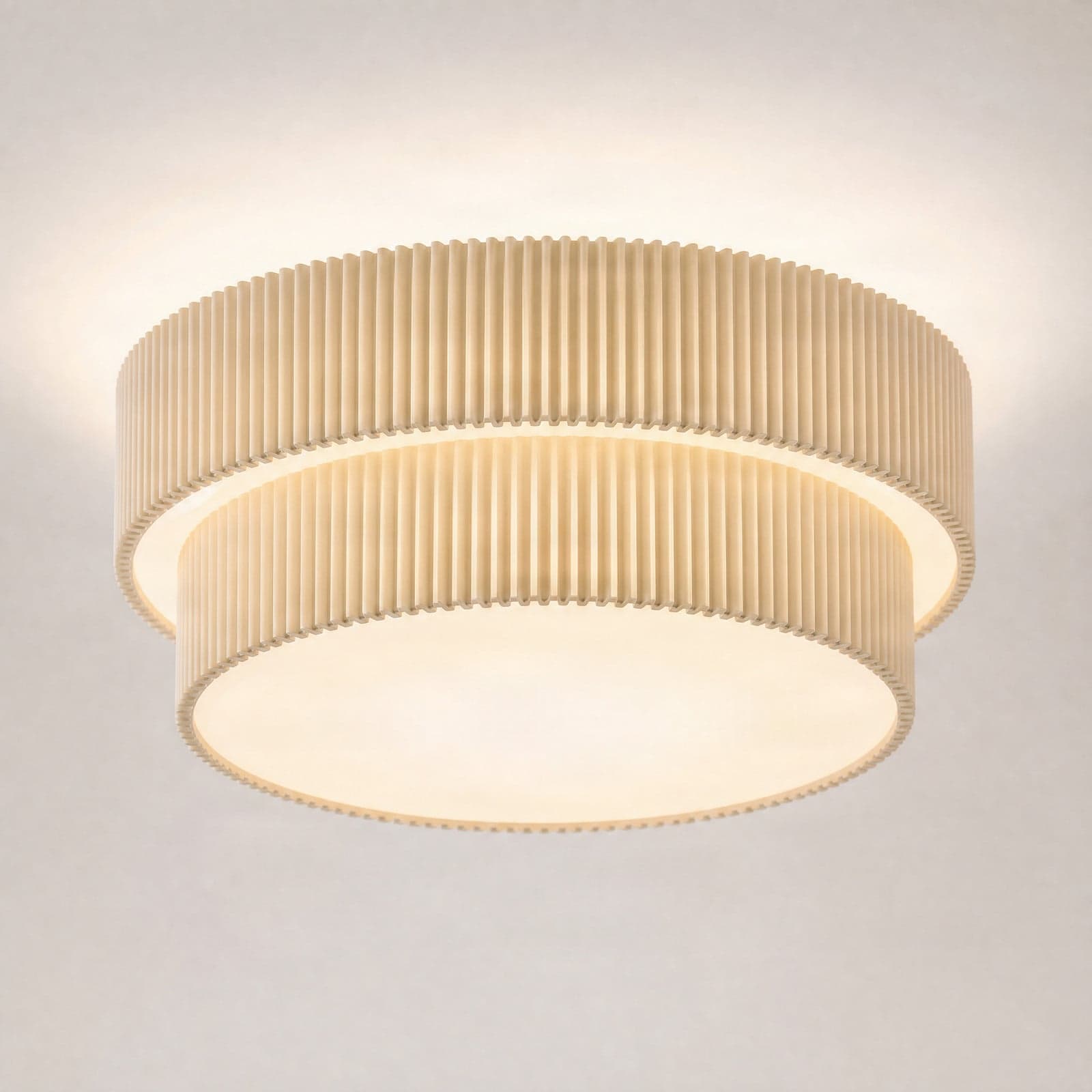 Tazia taklampe, Ø 50 cm, natur/hvit, lin – Lindby - Stue - Stoff / Tekstil - Rund