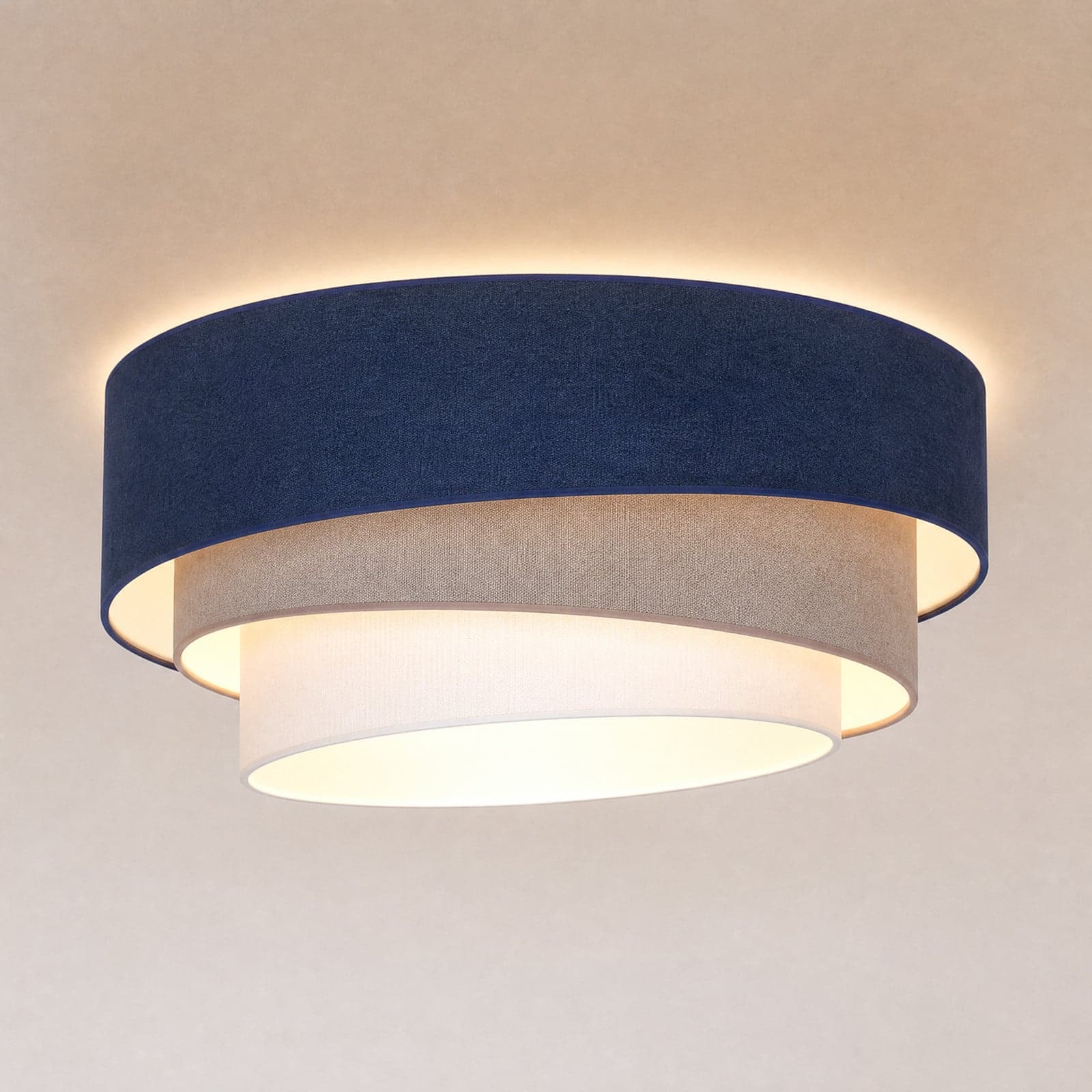 Trio taklampe mørkeblå/beige Ø60 cm tekstil, E27 – Duolla - Kjøkken - Ungdommelig - Stoff / Tekstil - Med flere lyskilder