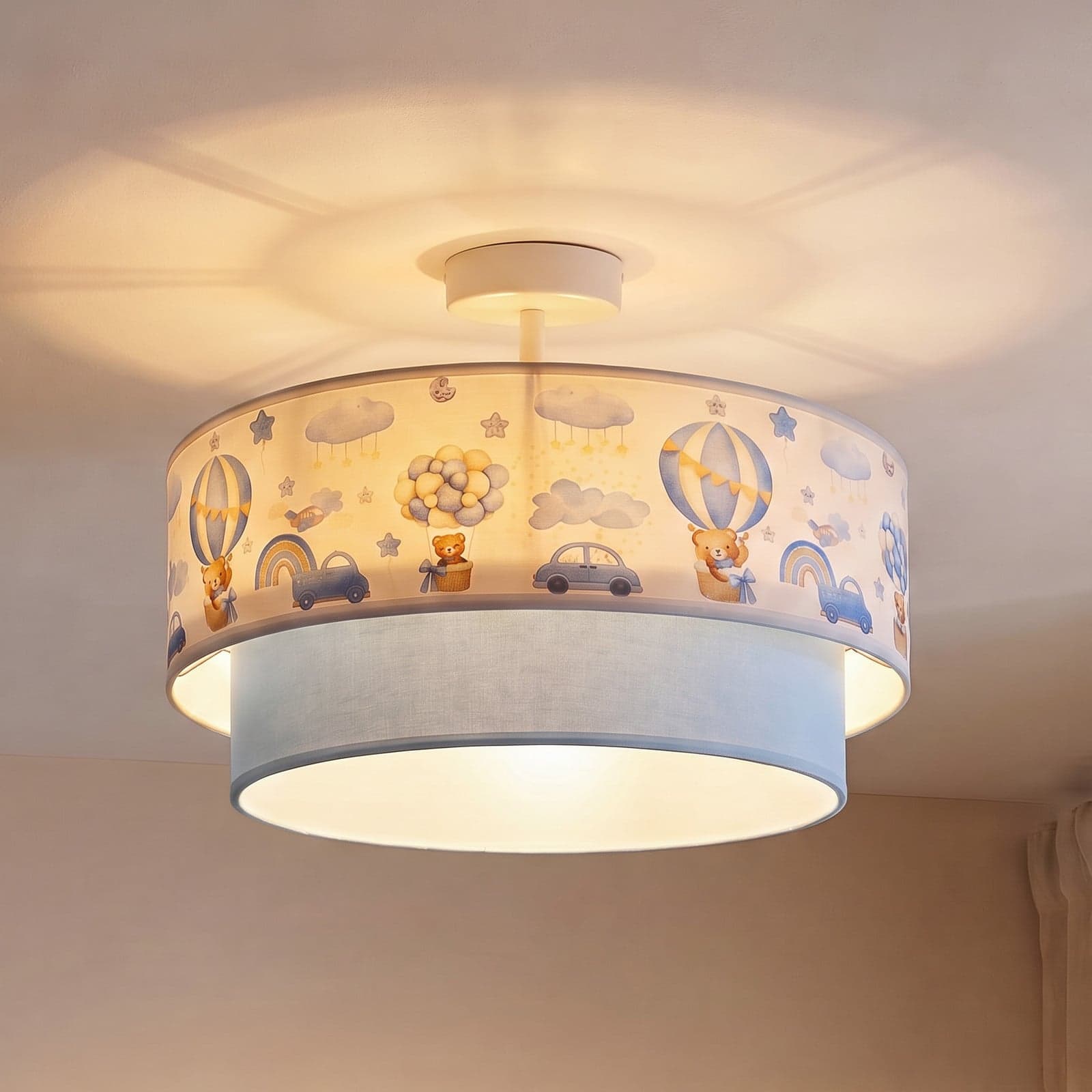 Boho taklampe for barn, lyseblå/fargerik, Ø 40 cm, tekstil – Duolla - Barnerom - Stoff / Tekstil - Med avstand