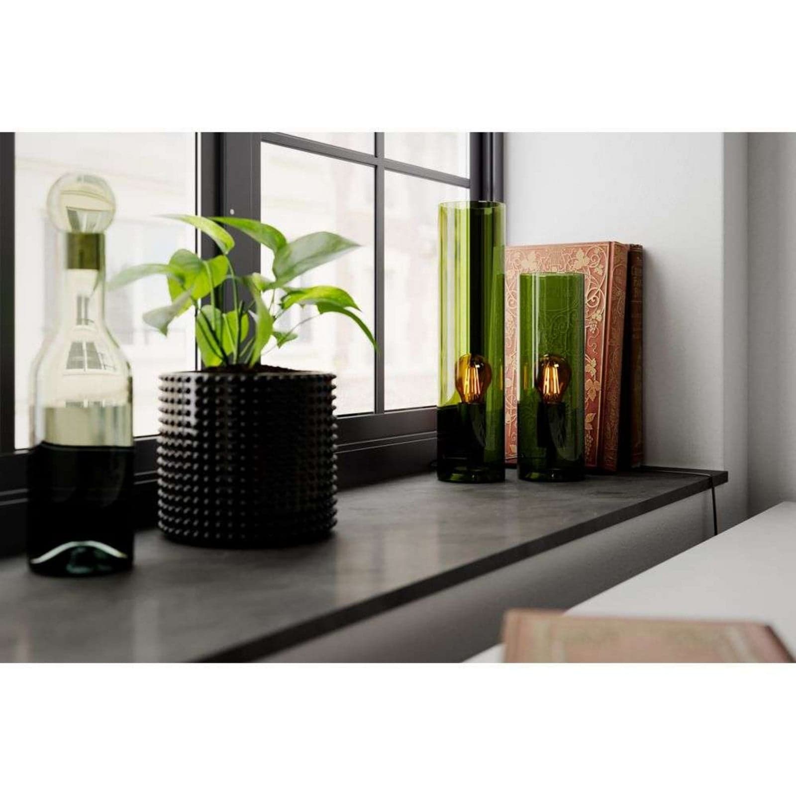 Flake bordlampe, grønn, glass, høyde 40 cm, E27 – By Rydéns - Stue - Med en lyskilde