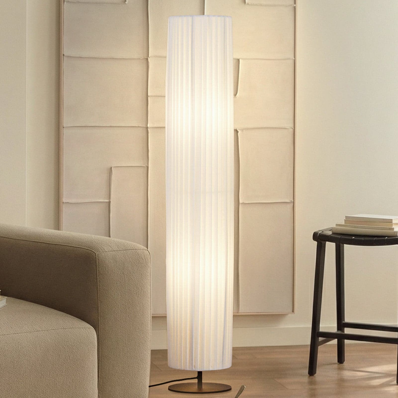 Virelle gulvlampe, hvit, tekstil, høyde 117 cm, E27 - Lindby - Stue - Stoff / Tekstil - Med en lyskilde