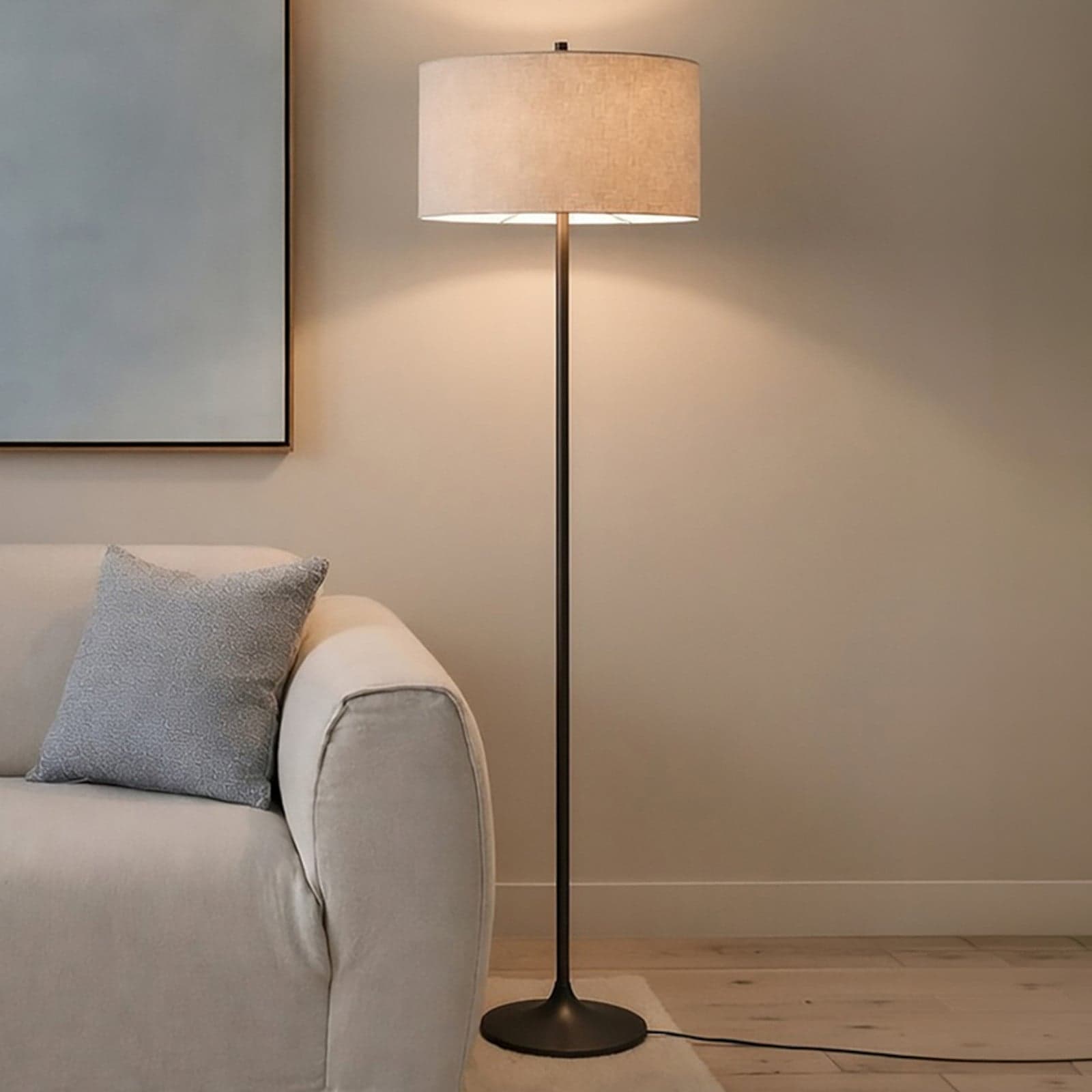 Soft gulvlampe, natur/bronse, høyde 149,5 cm, lin – Belid - Soverom - Skandinavisk - Stoff / Tekstil - Med skjerm