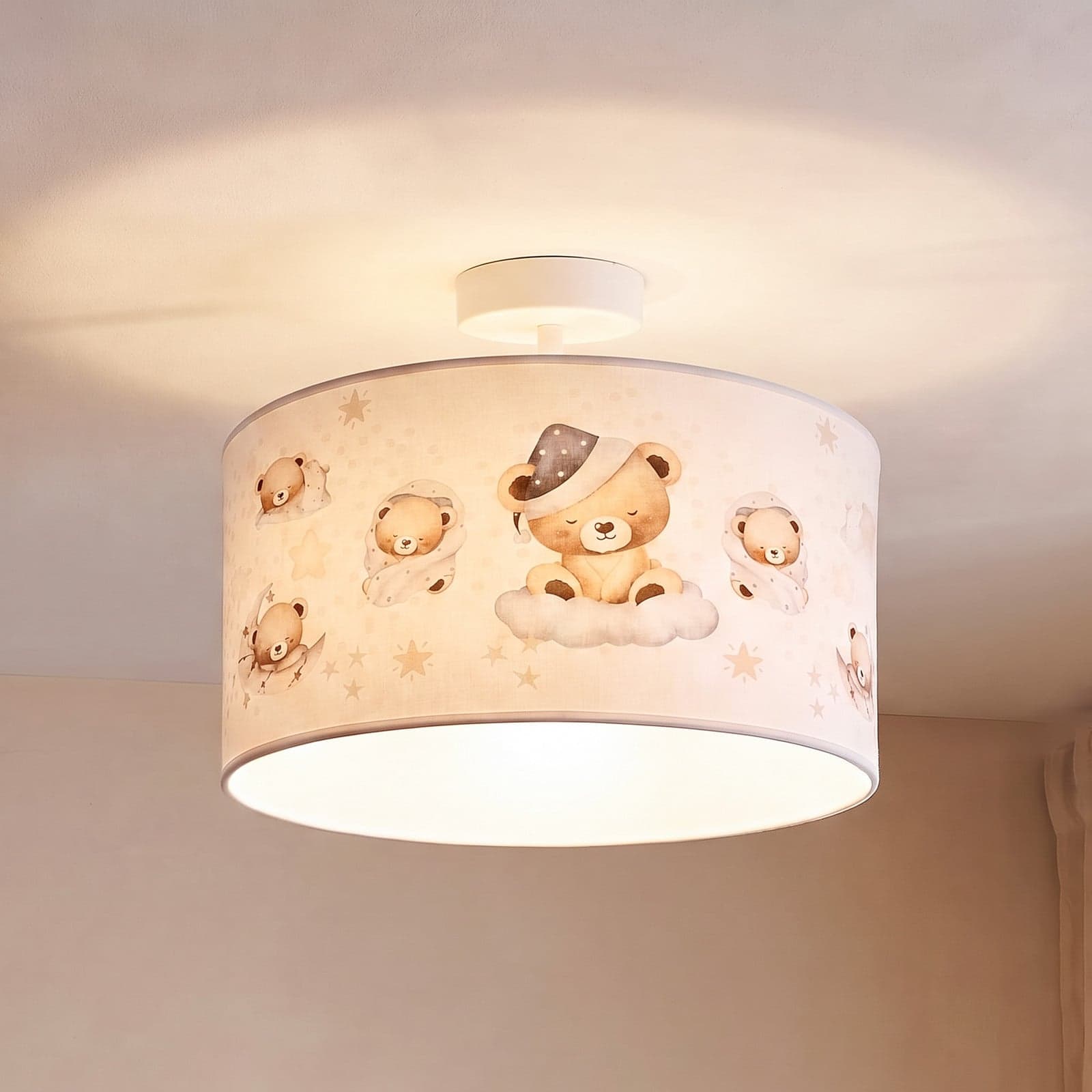 Kids Print taklampe, fargerik/beige, Ø35 cm, tekstil – Duolla - Barnerom - Stoff / Tekstil - Med en lyskilde