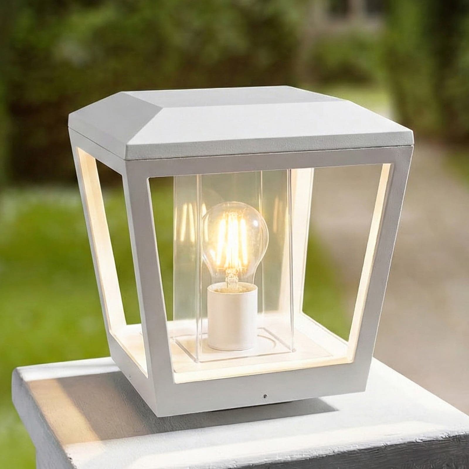 Dunia sokkellampe, E27, hvit, IP54, metall, 24 cm - Lucande - Terrasse - Moderne - Med en lyskilde