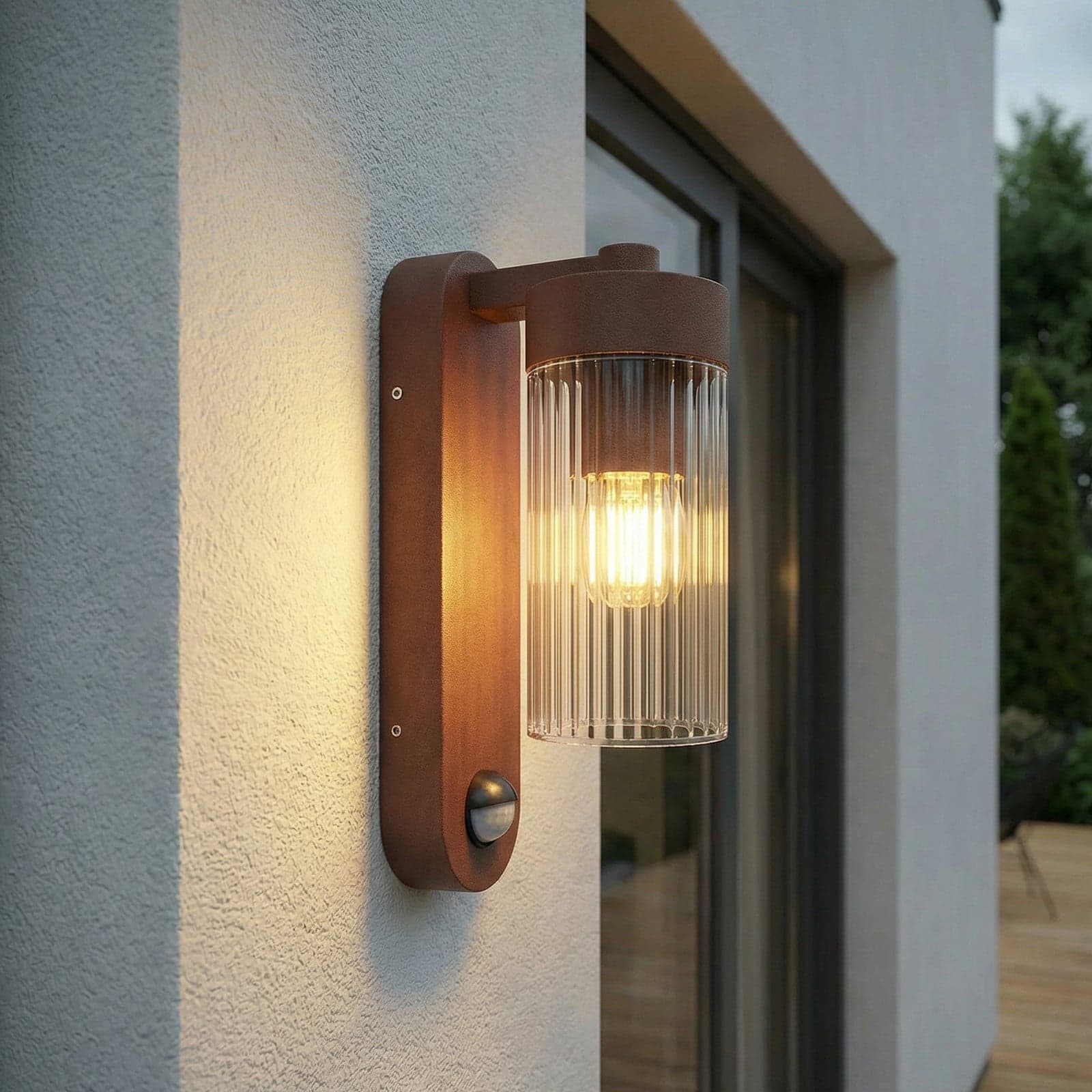 Kaliro utendørs vegglampe, 24 cm, rust, sensor, IP54 - Lindby - Terrasse - Moderne - Aluminium - Med en lyskilde