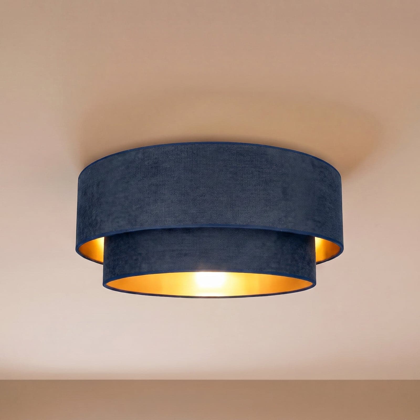 Boho taklampe mørkeblå/gull Ø60 cm, tekstil, E27 – Duolla - Entré - Ungdommelig - Stoff / Tekstil - Plafond