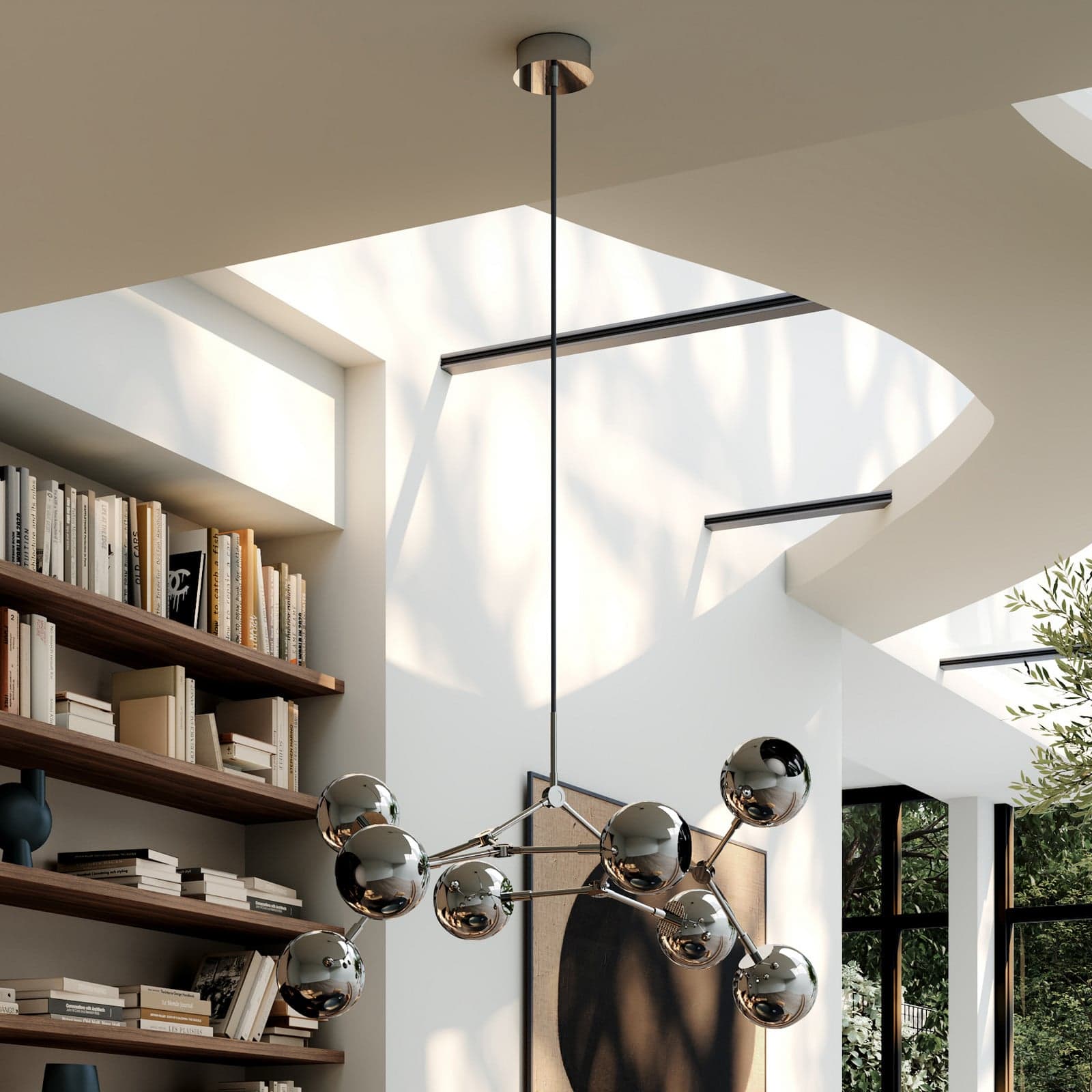 Drop Globe Mini lysekrone, krom, 95 cm – 101 Copenhagen - Stue - Moderne - Aluminium - Med flere lyskilder