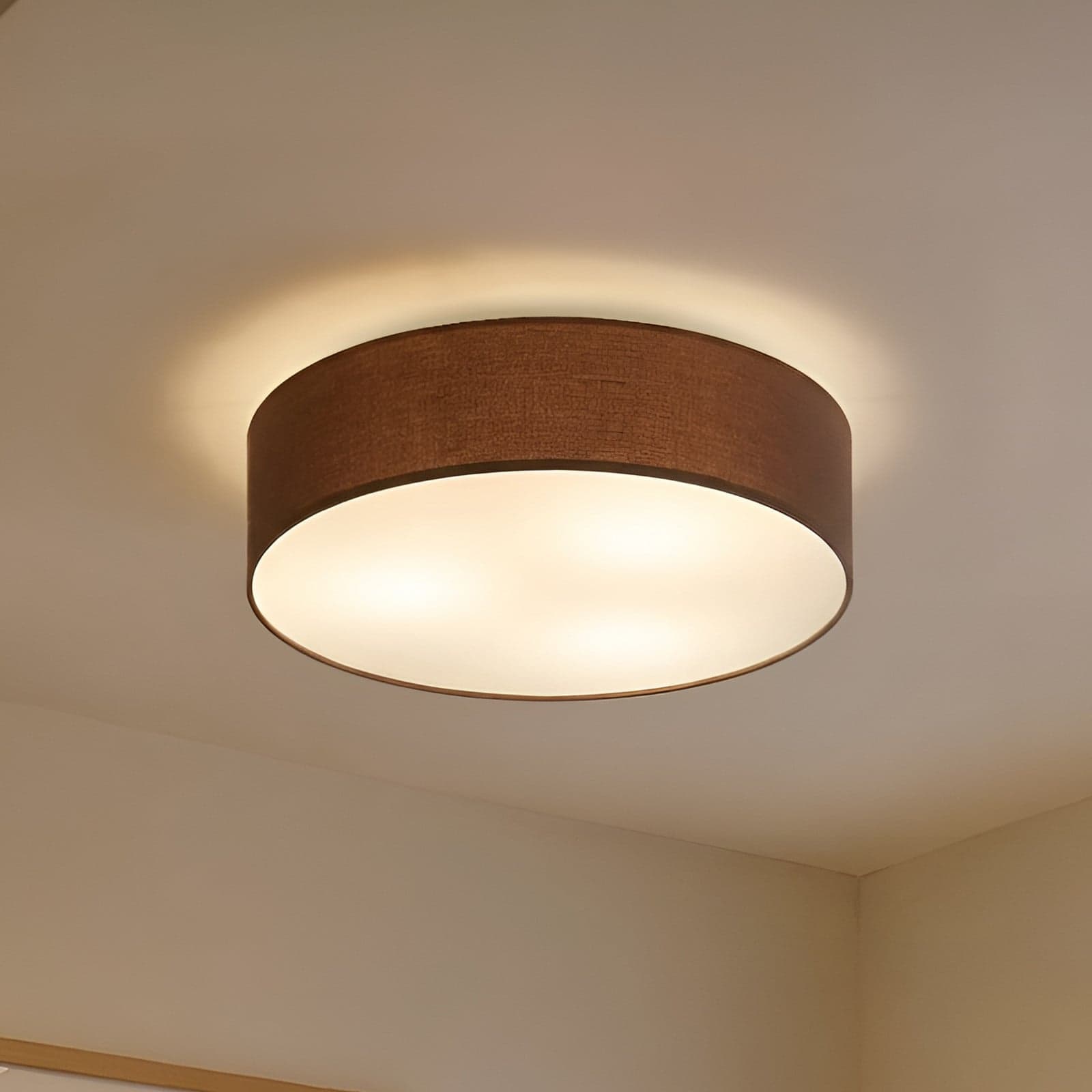 Sebatin Taklampe Ø50 Brown/White/Nickel - Lindby - Soverom - Moderne - Stoff / Tekstil - Rund