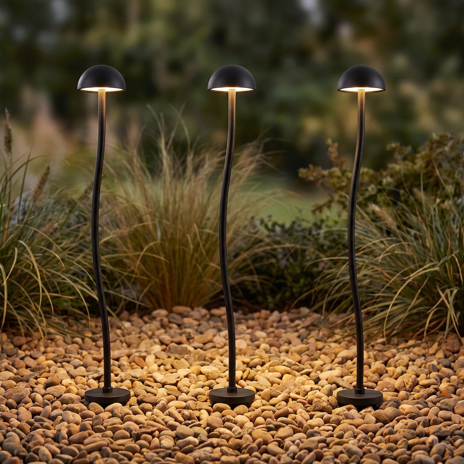 Soremi LED-lampe med jordspyd, svart, sett med 3 stk., IP44 – Lindby - Moderne - Aluminium - Med flere lyskilder