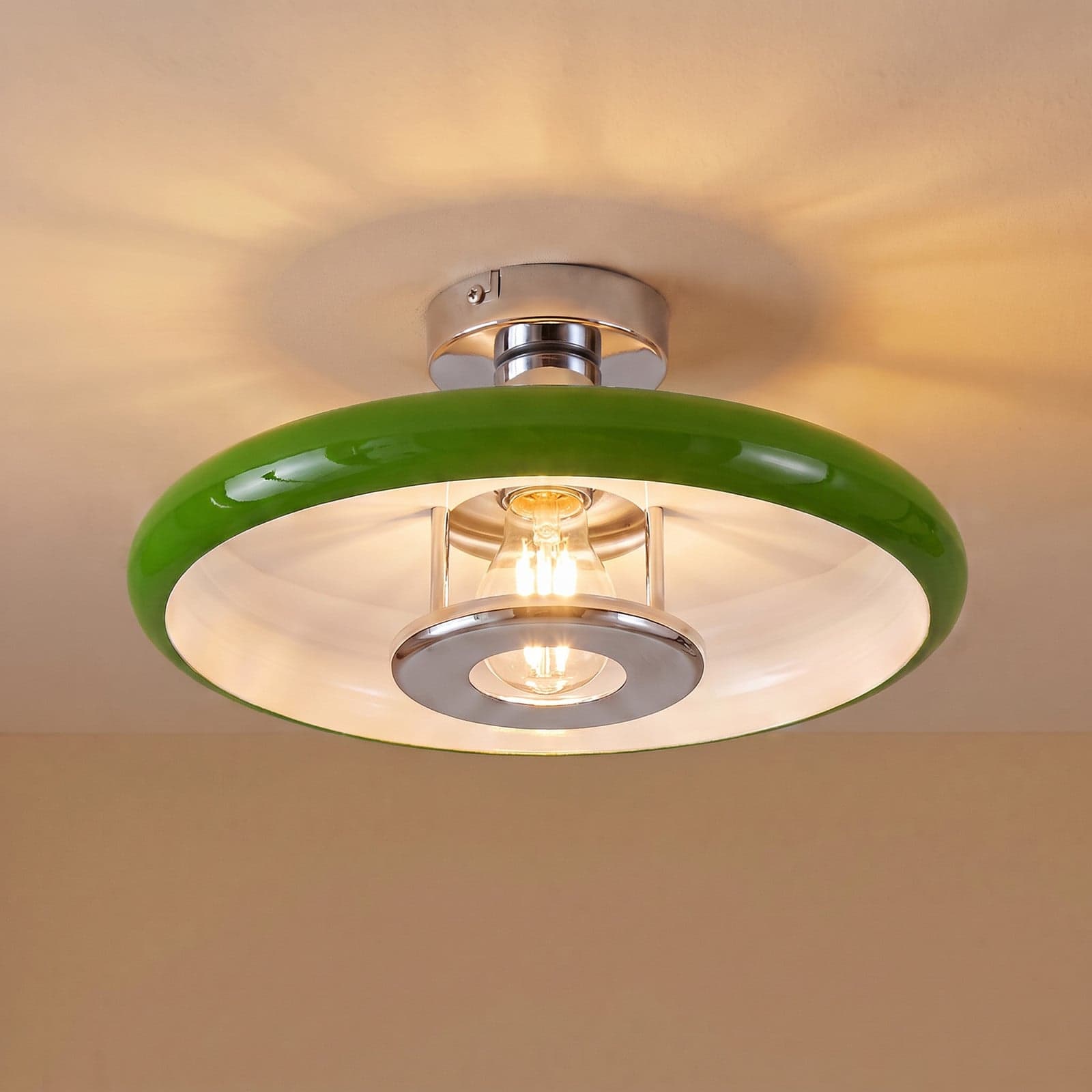Branford taklampe, retro, Ø 35 cm, grønn, metall - Lindby - Stue - Vintage - Med en lyskilde