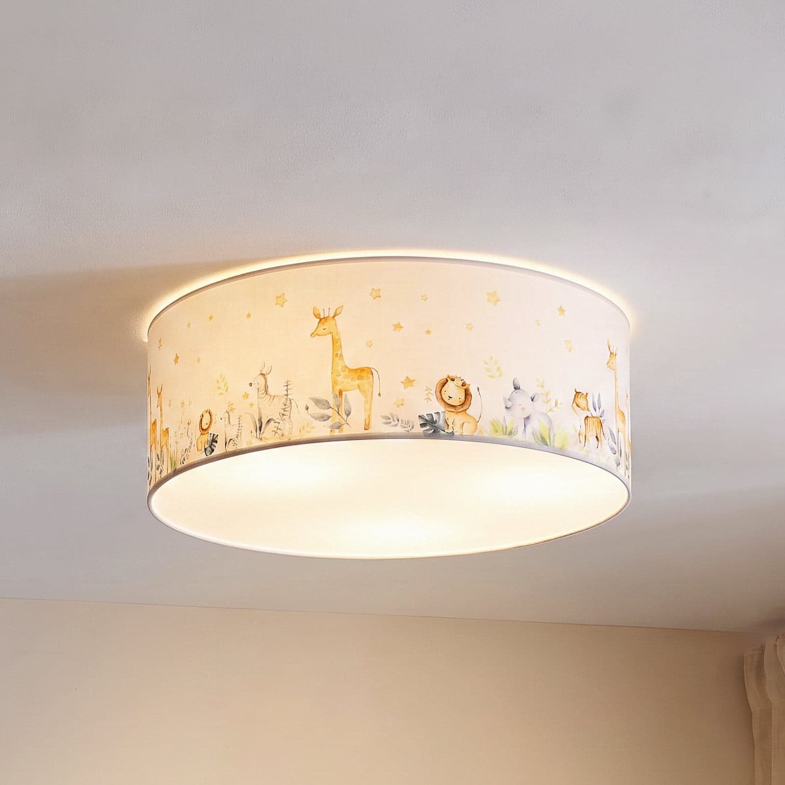 Kids Print taklampe, fargerik/hvit, Ø50 cm, tekstil – Duolla - Barnerom - Stoff / Tekstil - Med flere lyskilder