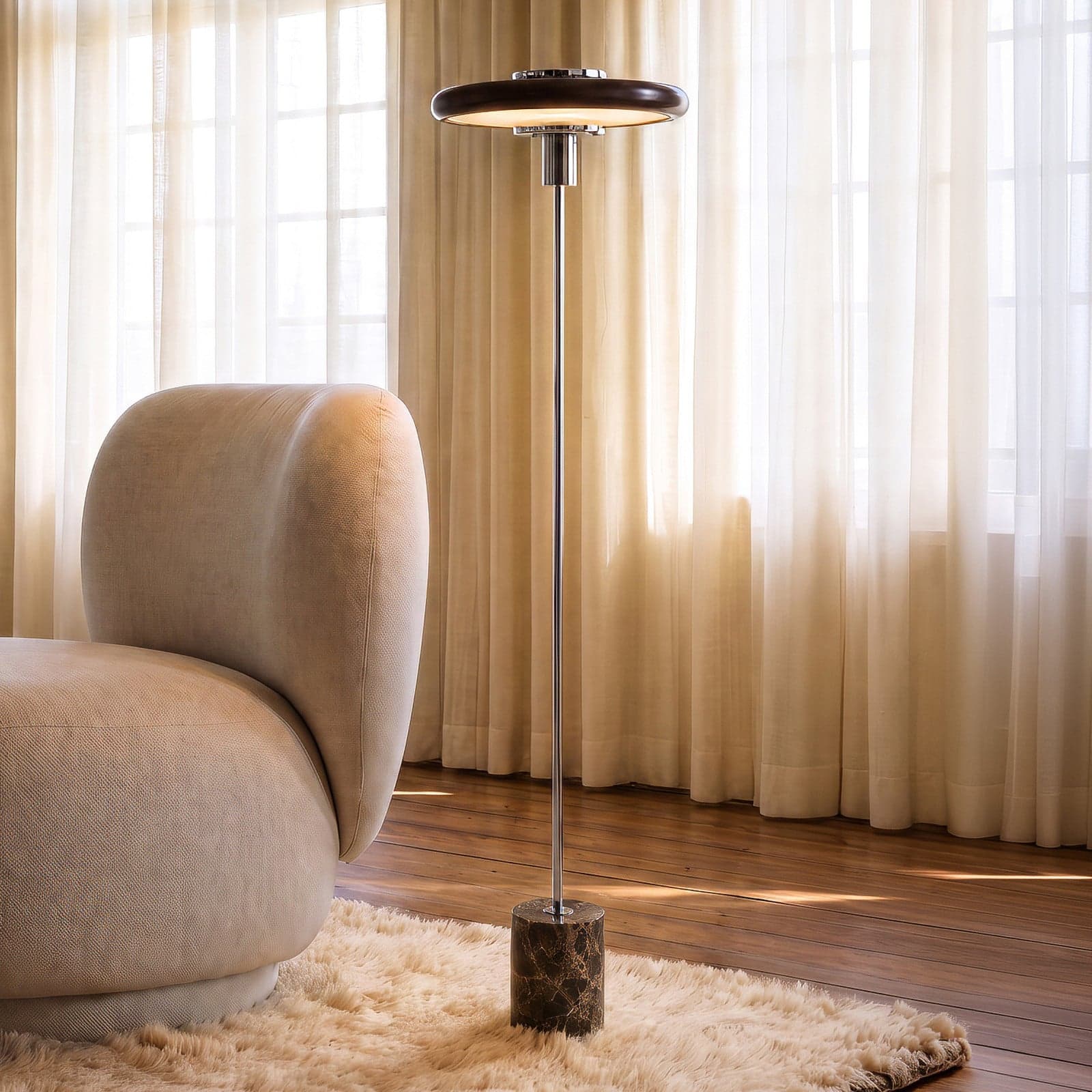 Branford gulvlampe, brun, metall/marmor, retro – Lindby - Stue - Vintage - Med en lyskilde