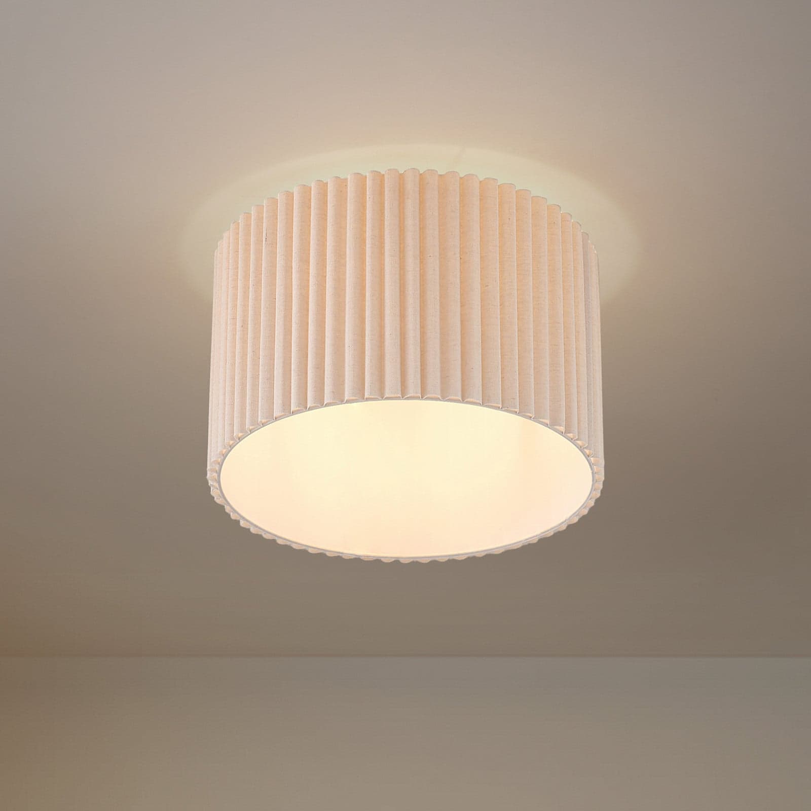 Libbie taklampe, Ø 45 cm, lin, kremfarget - Lindby - Stue - Skandinavisk - Stoff / Tekstil - Med en lyskilde