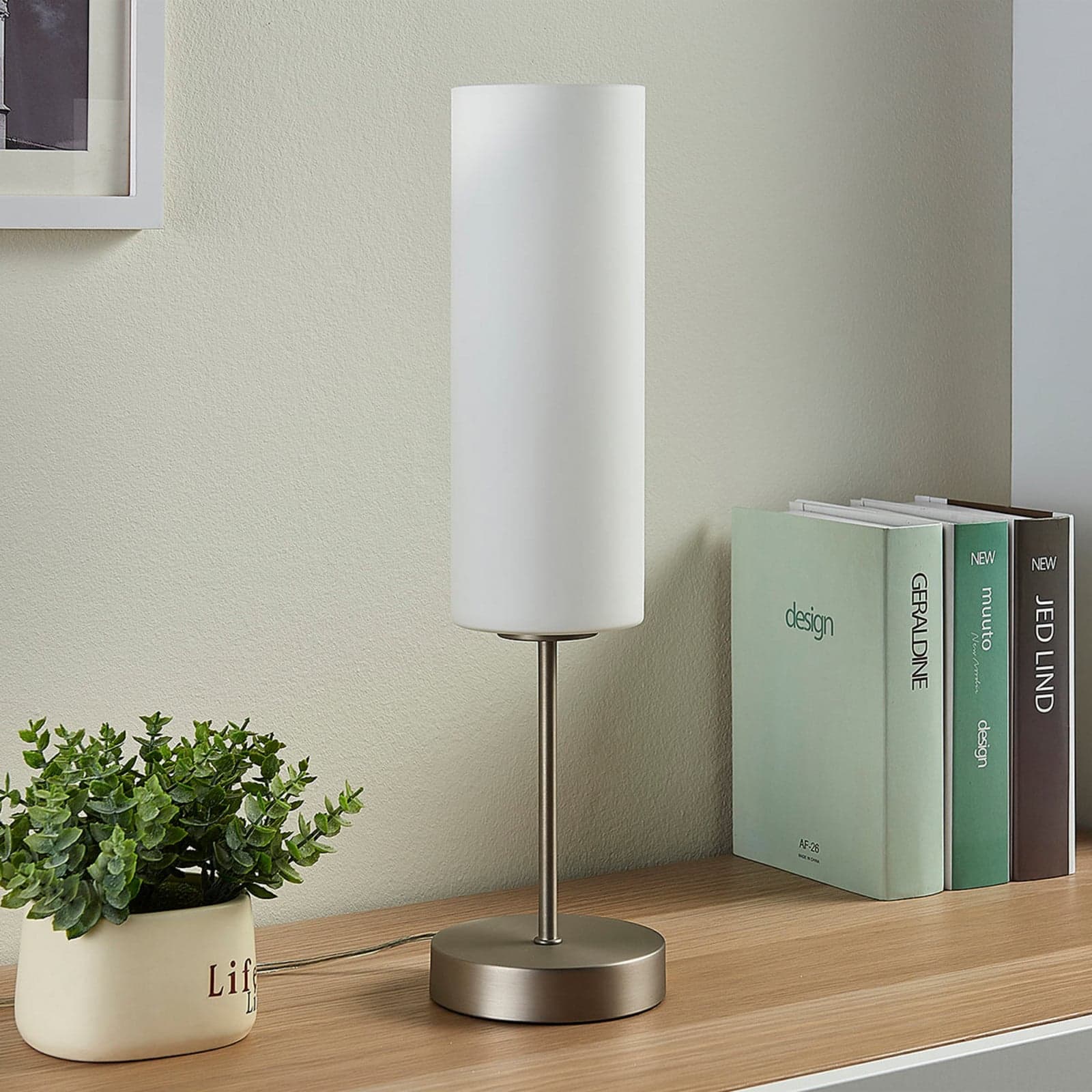 Felice Bordlampe White/Nickel - Lindby - Stue - Moderne - Glass - Med skjerm