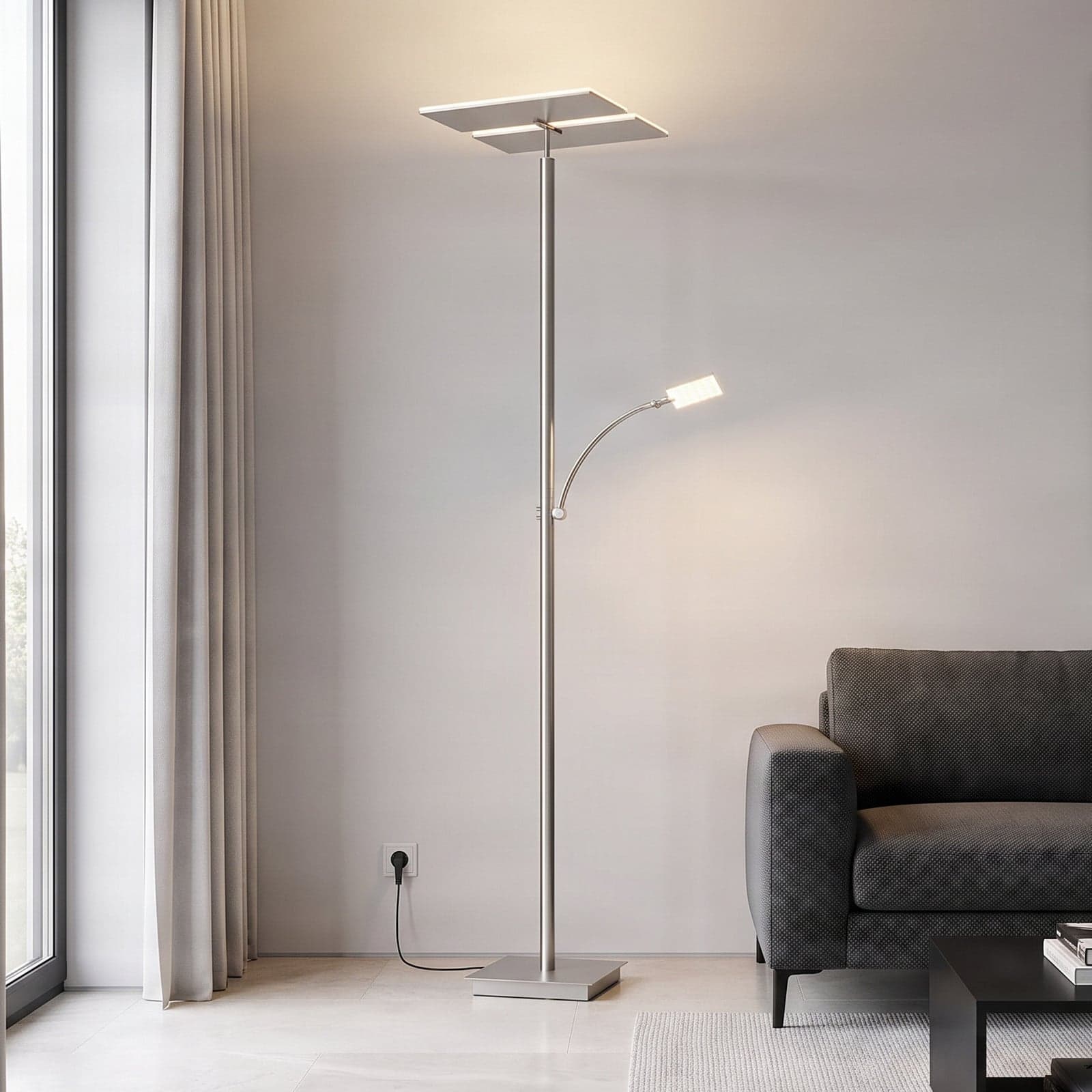 Parthena LED gulvlampe nikkel - Lucande - Stue - Moderne - Metall - Kantet