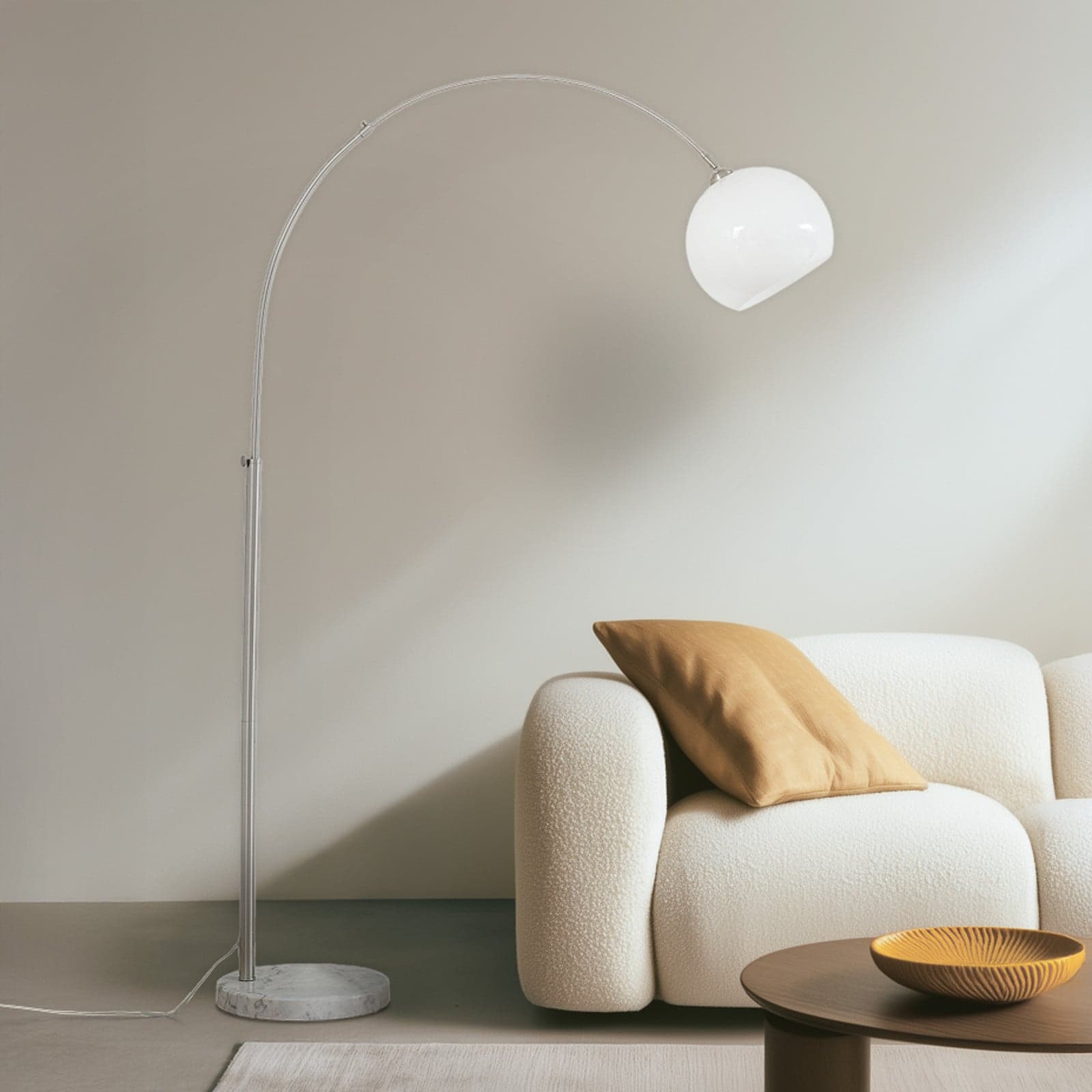 Alverton buelampe, hvit/nikkel, 197 cm, glass – Lindby - Stue - Moderne - Metall - Med en lyskilde