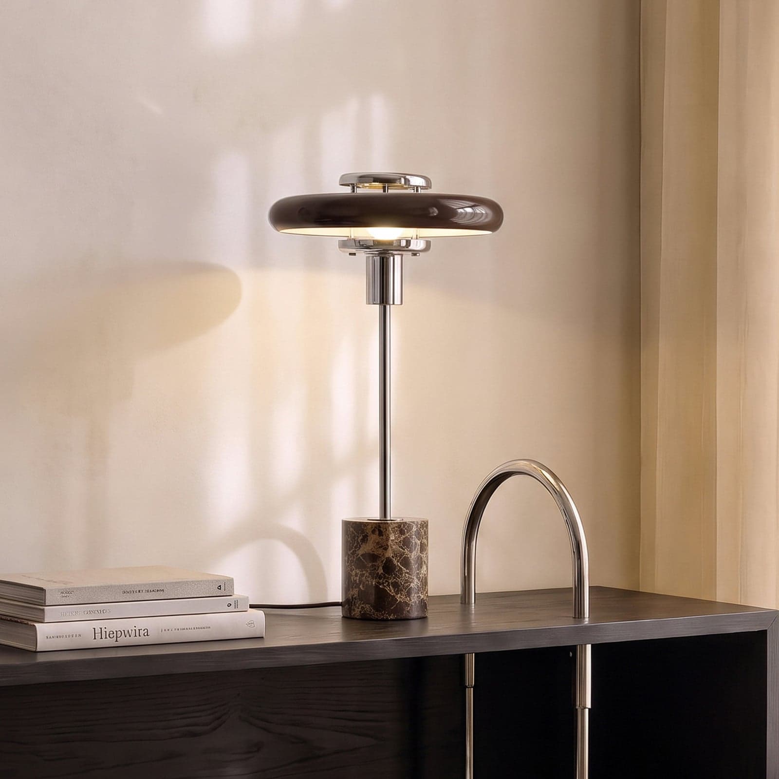 Branford bordlampe, brun, glass/marmor, retro – Lindby - Stue - Vintage - Med en lyskilde