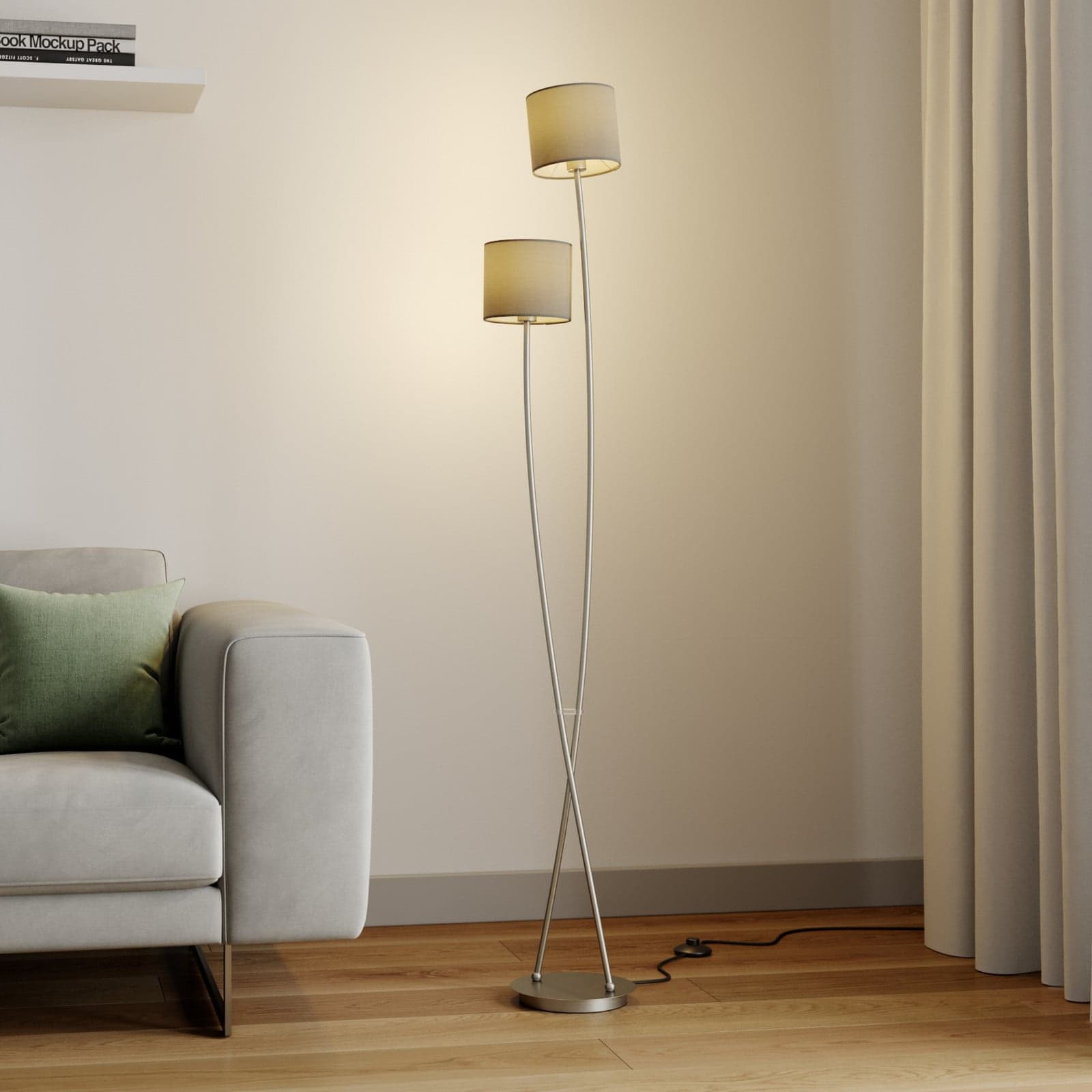 Juljana 2 Gulvlampe Taupe - Lucande - Stue - Moderne - Stoff / Tekstil - Med skjerm