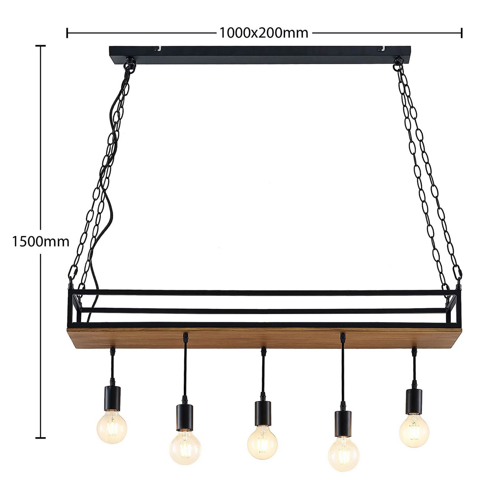 Kirista 5 pendellampe Wood/Black - Lindby - Stue - Vintage - Metall - Med flere lyskilder