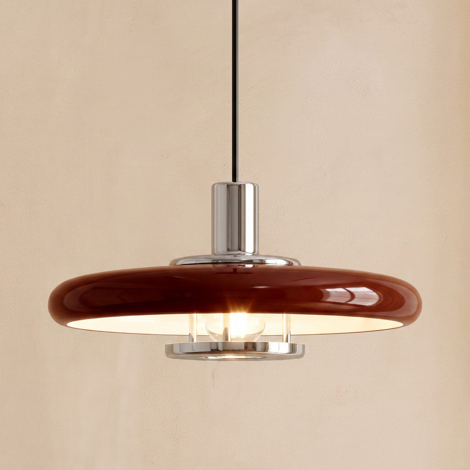 Branford hengelampe, burgunder, Ø 35 cm, metall, retro – Lindby - Stue - Vintage - Med en lyskilde
