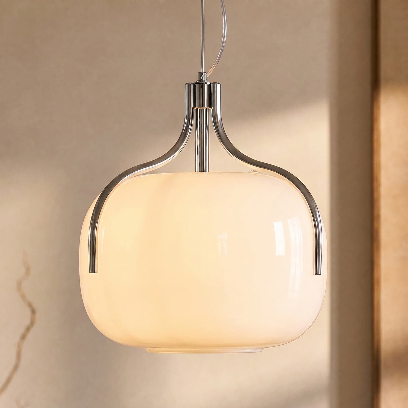 Christo hengelampe, Ø 42 cm, krom/hvit, glass – Lucande - Spisestue - Design - Rund