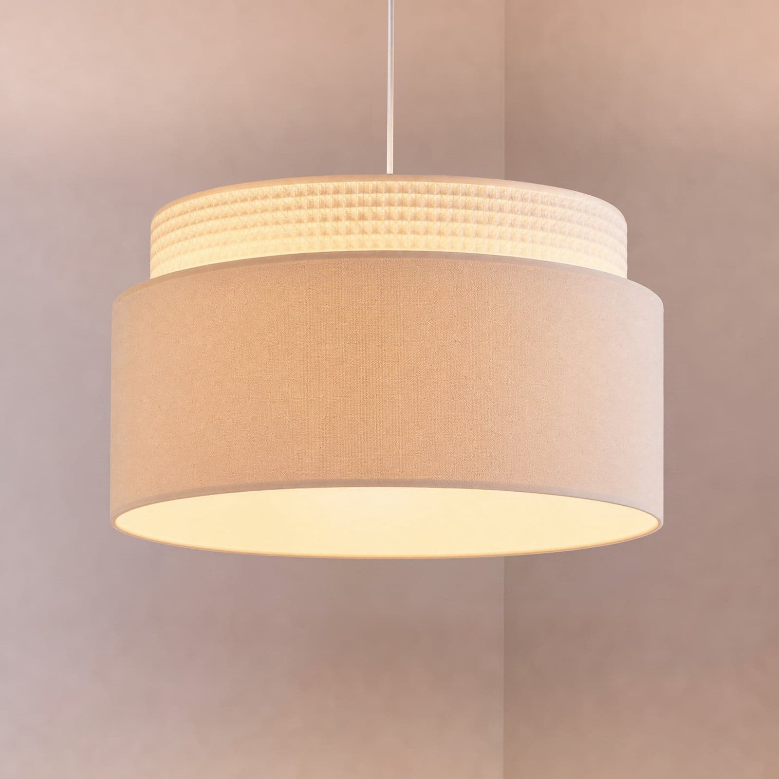 Milano hengelampe, ecru/beige, Ø45 cm, tekstil, E27 – Duolla - Stue - Ungdommelig - Stoff / Tekstil - Med en lyskilde