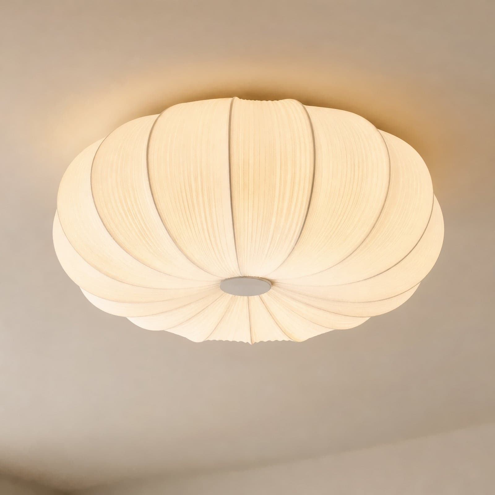 Marielle taklampe, 3 x E27, tekstil, Ø 55 cm, hvit – Lindby - Stue - Skandinavisk - Stoff / Tekstil - Med en lyskilde