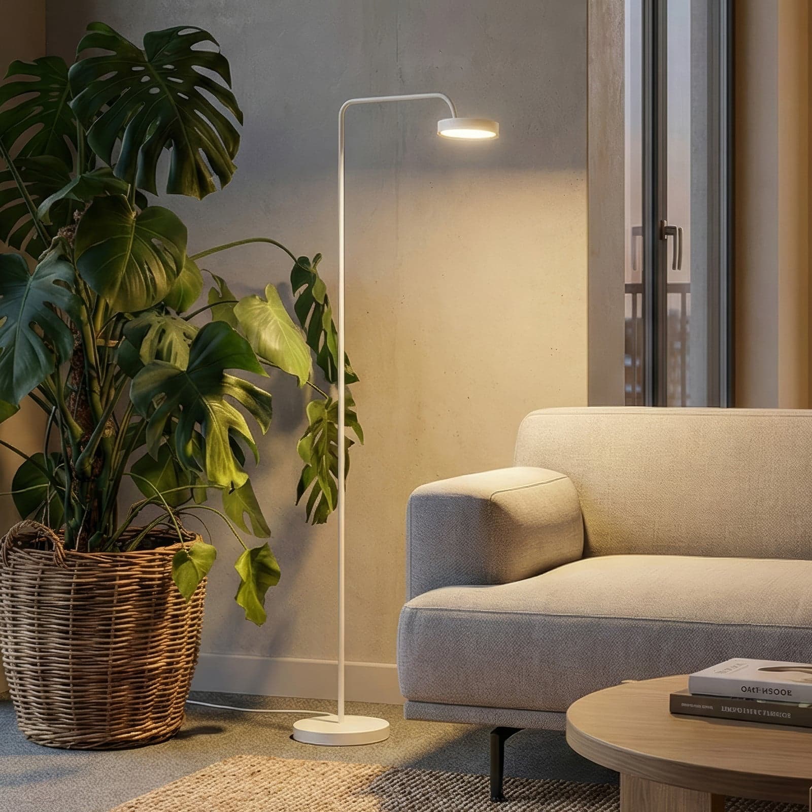 Nivo LED-gulvlampe, hvit, høyde 120 cm, 50° dimmer – Sigor - Stue - Moderne - Aluminium - Med en lyskilde