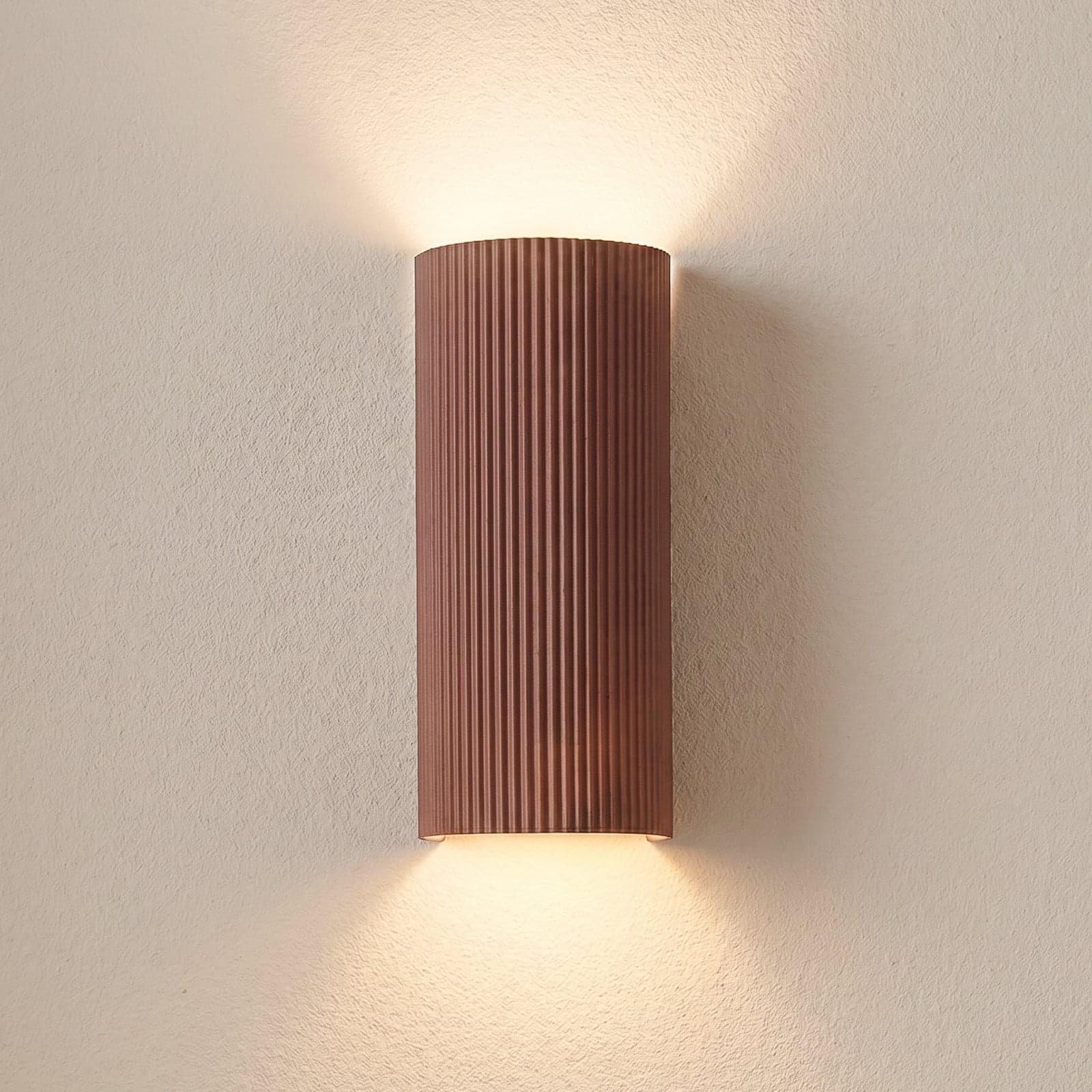 Colja vegglampe, gips, høyde 30,5 cm, brun, rund – Lindby - Stue - Moderne - Gips / Leire - Sylinder