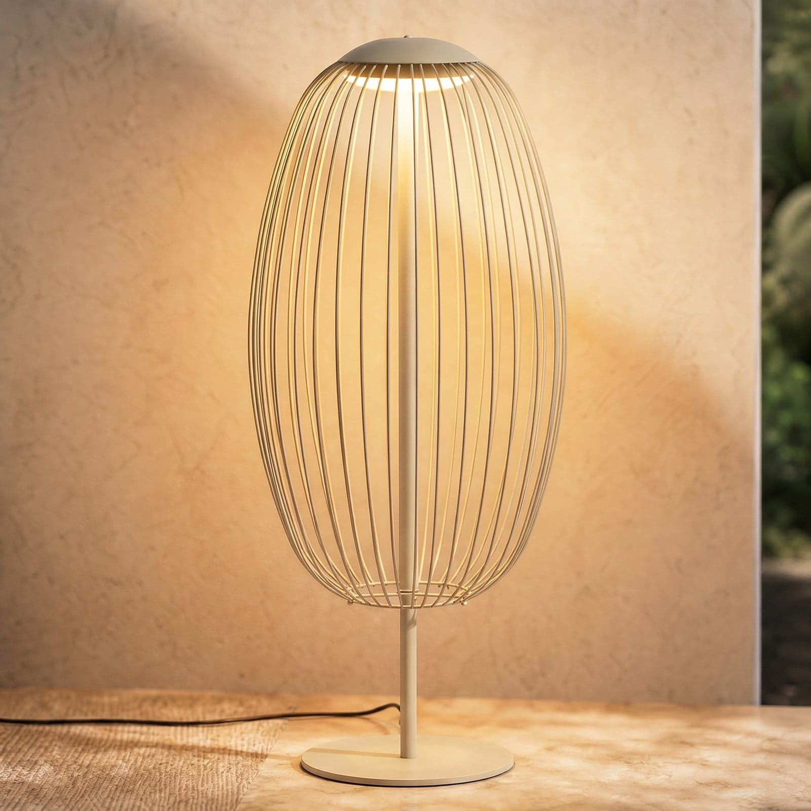 Richi utendørs LED-gulvlampe, høyde 90 cm, beige, IP44, metall – Lucande - Moderne - Med en lyskilde
