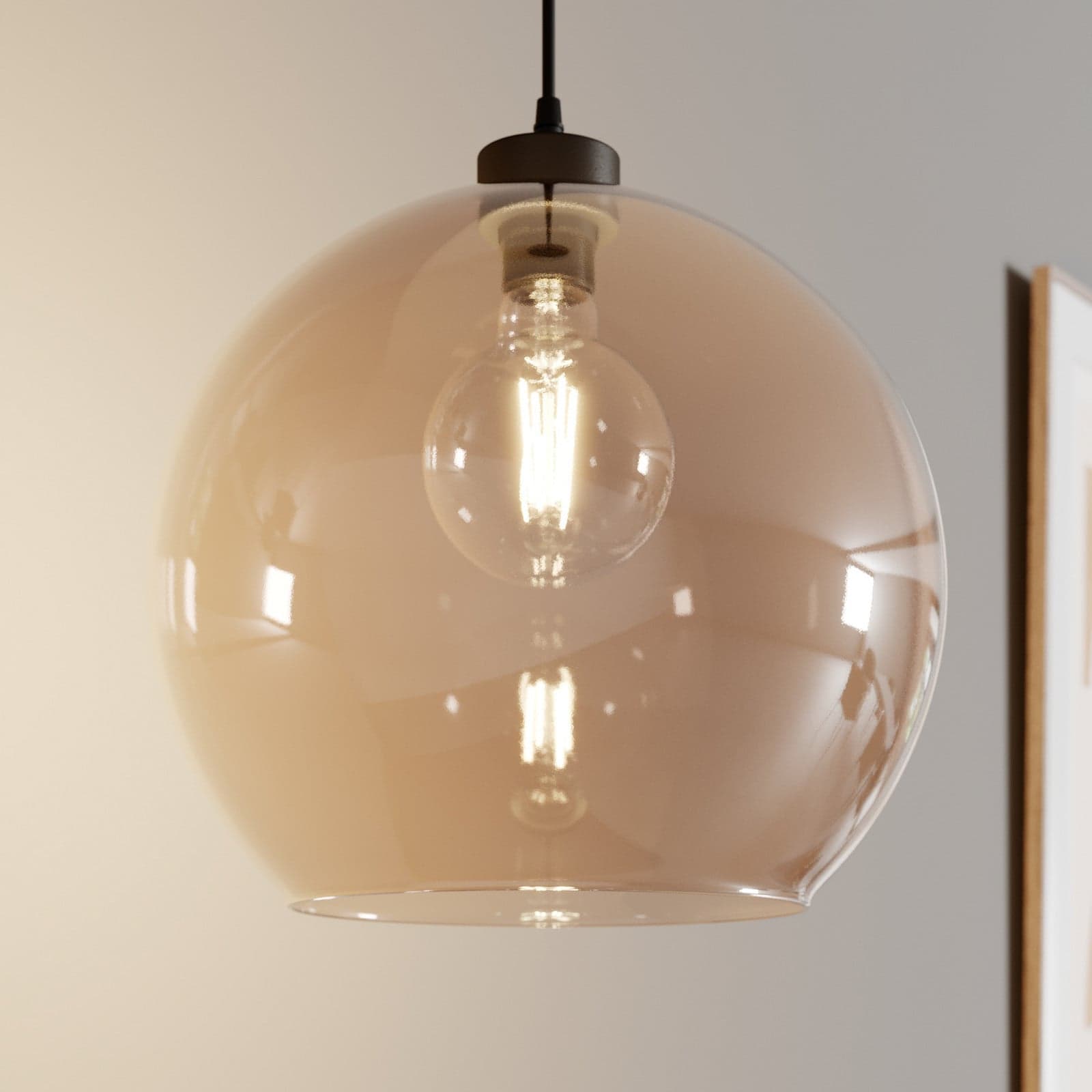 Cubus pendellampe, Ø 30 cm, ravfarget glass, E27 TK Lighting - Stue - Moderne - Kule