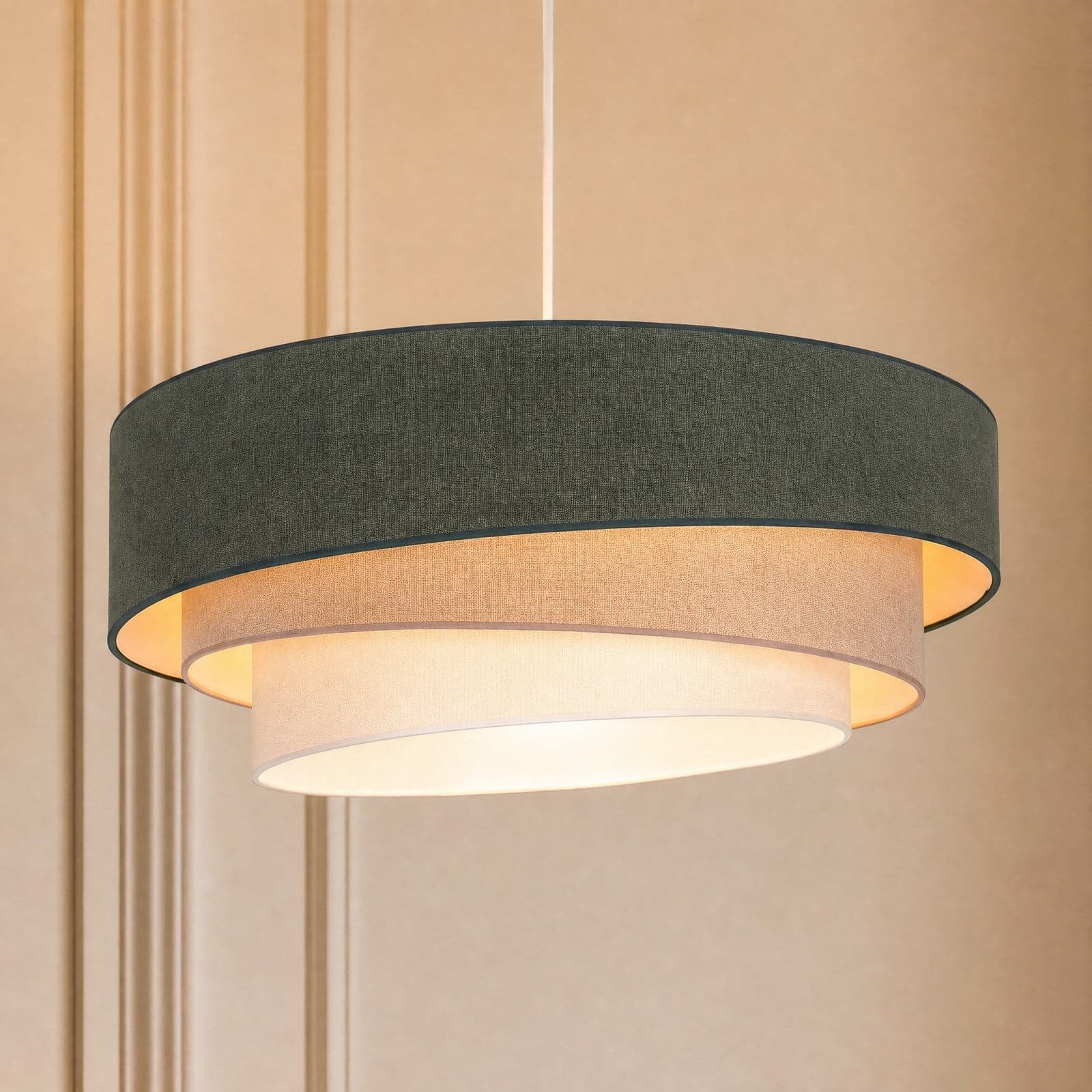 Trio pendellampe, grønn/beige, Ø 60 cm, tekstil, E27 – Duolla - Stue - Ungdommelig - Stoff / Tekstil - Med en lyskilde