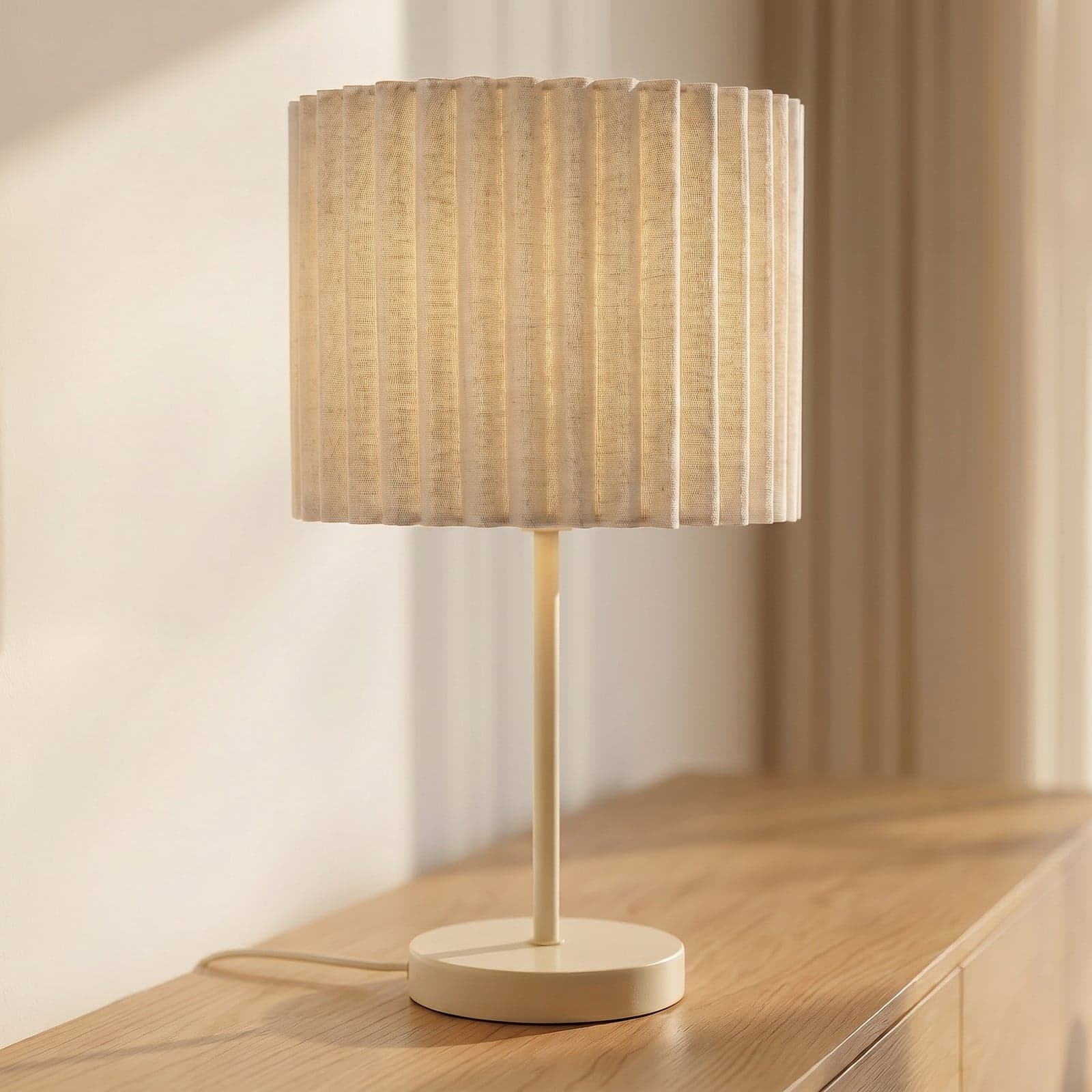 Libbie bordlampe, høyde 45 cm, lin, kremfarget, E27 – Lindby - Stue - Stoff / Tekstil - Med en lyskilde