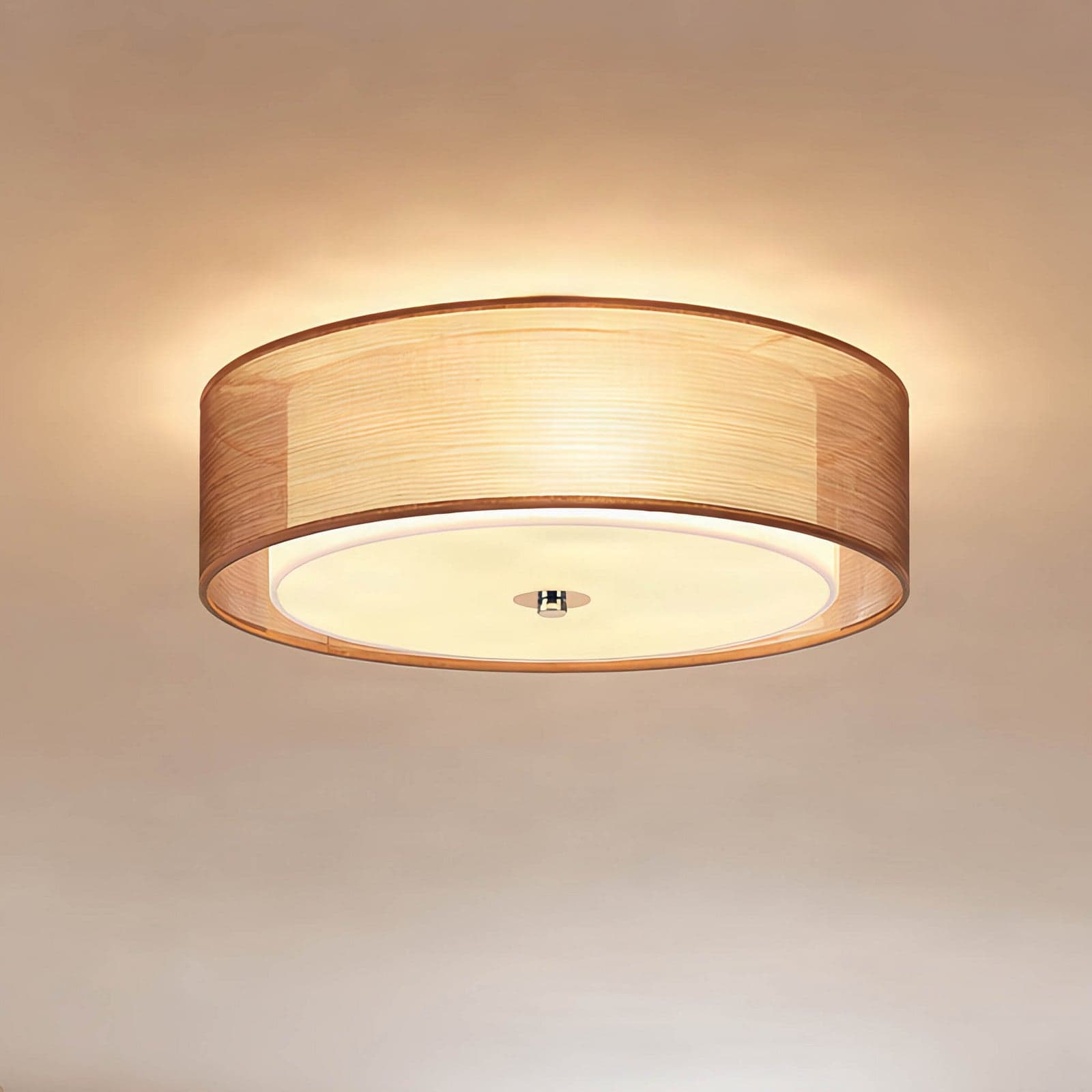 Tobia taklampe brun/hvit/krom – Lindby - Stue - Moderne - Stoff / Tekstil - Rund