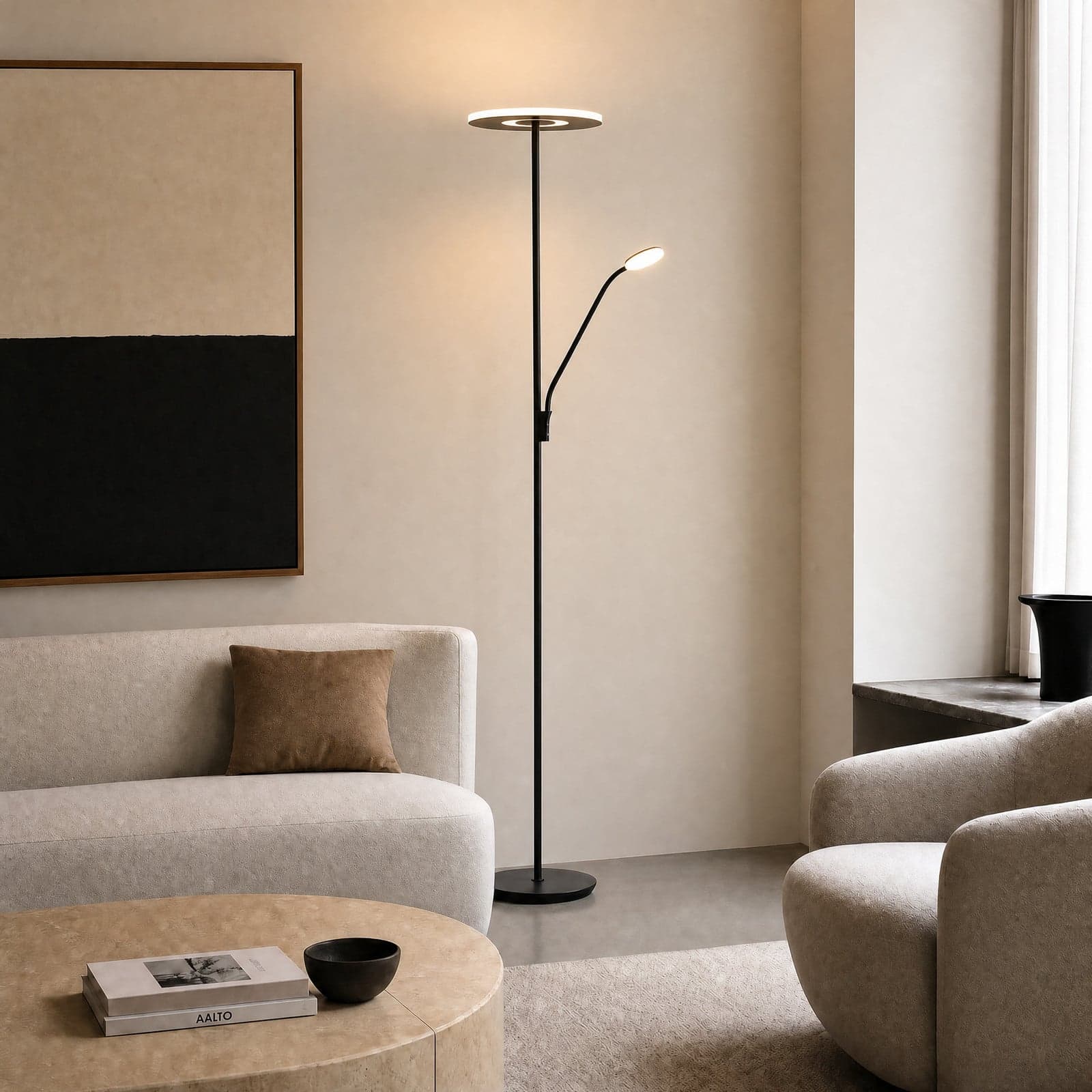 Raymond LED-gulvlampe, leselampe, 180 cm, svart, metall, CCT – Lucande - Stue - Moderne - Med flere lyskilder