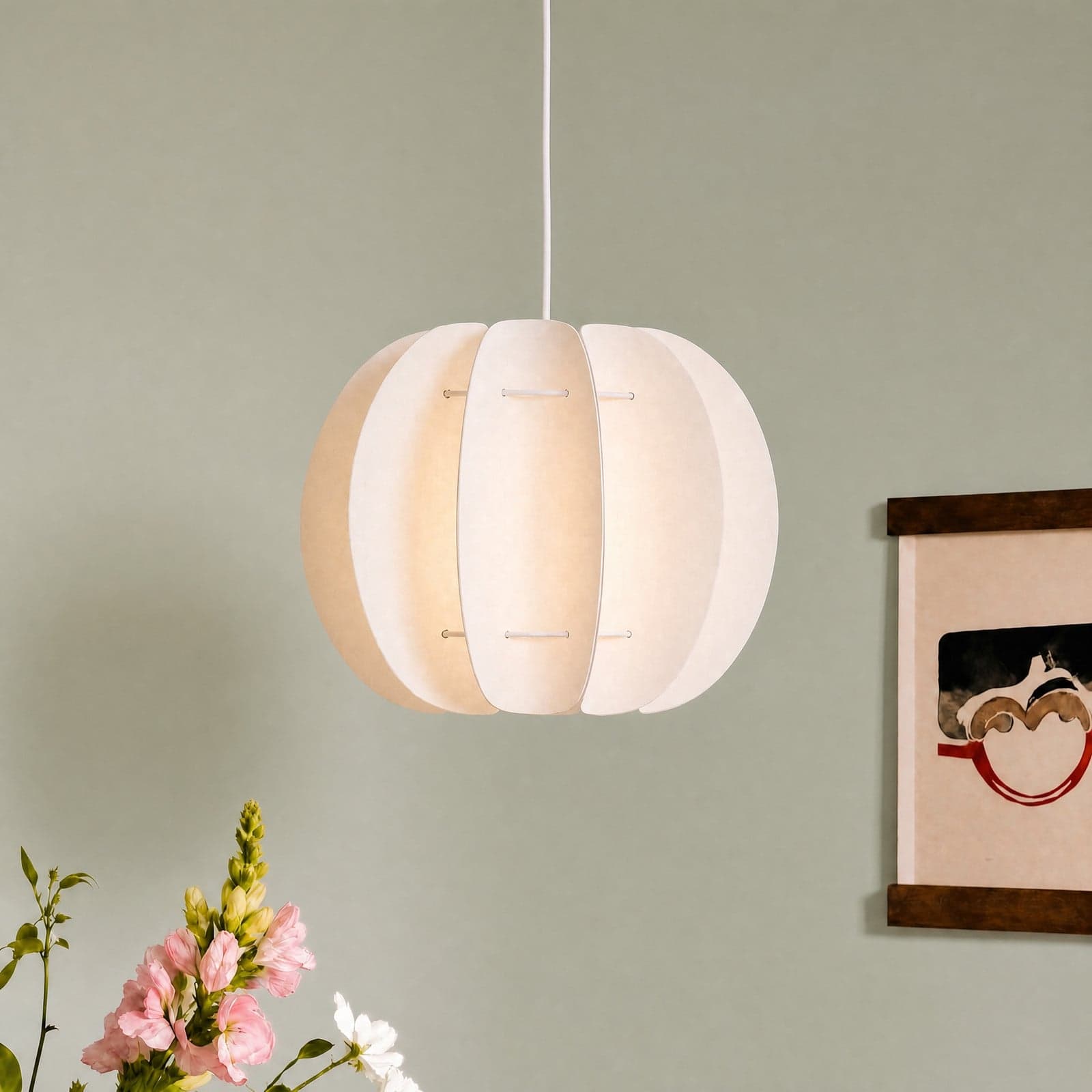 Winslow hengelampe, E27, Ø 35 cm, kremhvit, plast – Lindby - Stue - Skandinavisk - Med en lyskilde