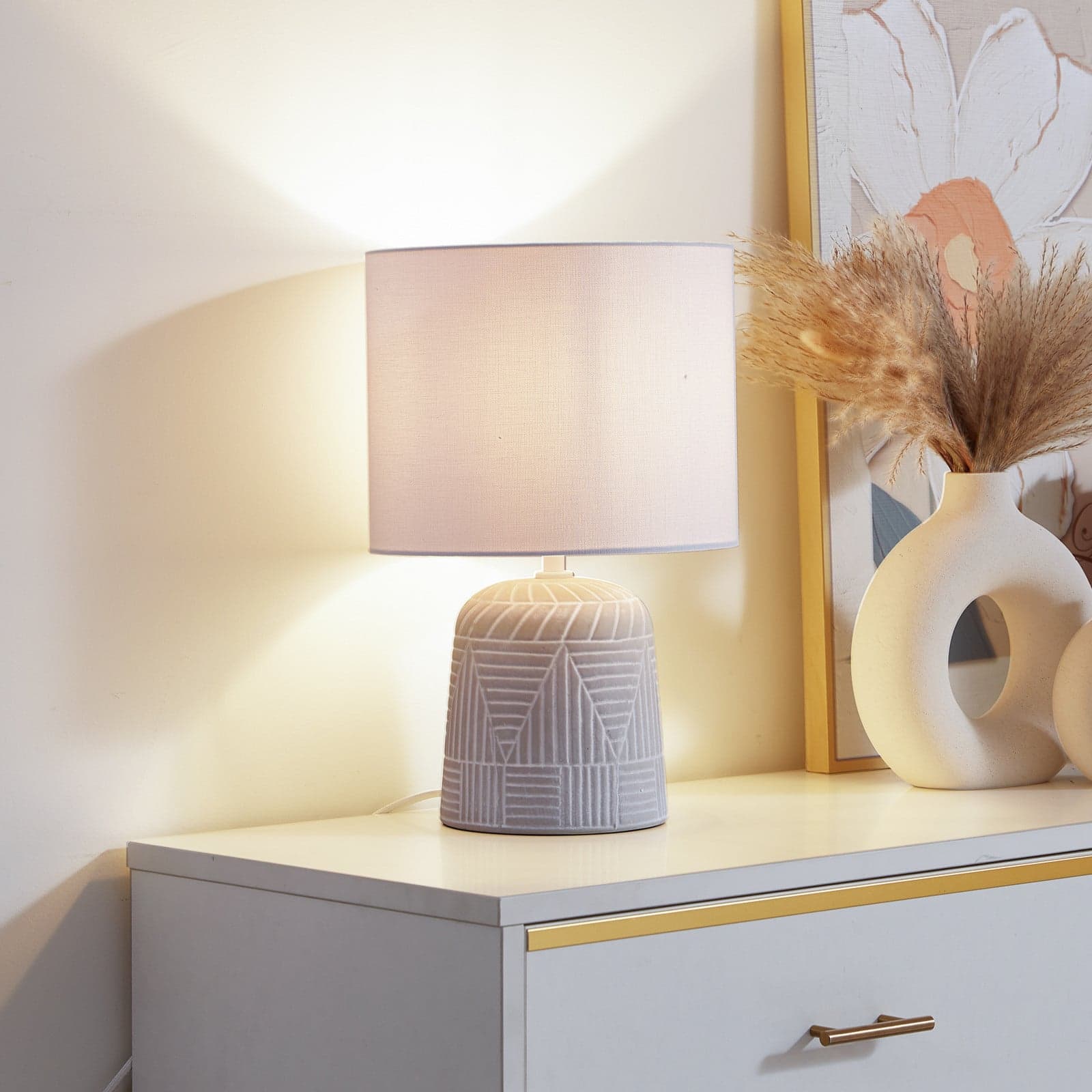Thalassia Bordlampe Ø26 Grey/White - Lindby - Soverom - Rustikk - Keramikk - Med en lyskilde