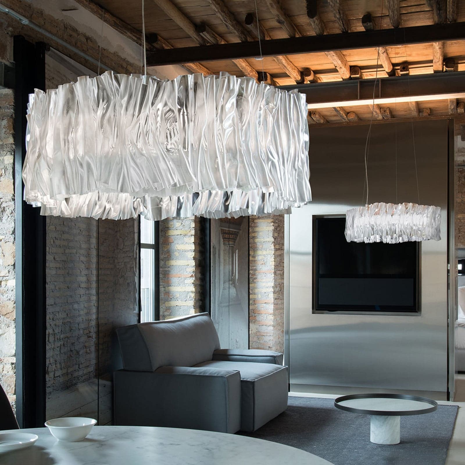 Accordéon LED-hengelampe, sølv, 3000 K - Slamp - Stue - Design - Plast