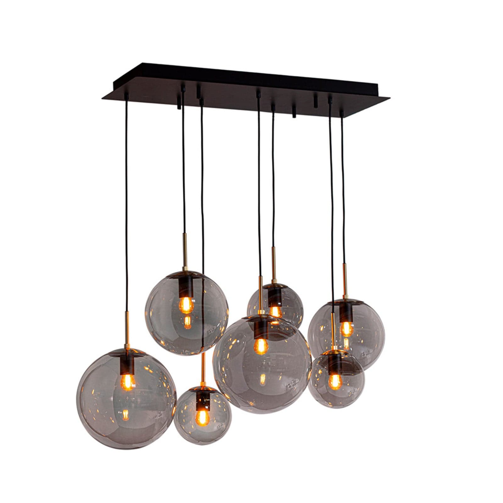 Laura hengelampe, lengde 86 cm, 7 lyskilder, røykgrå - By Rydéns - Stue - Moderne - Glass - Med flere lyskilder