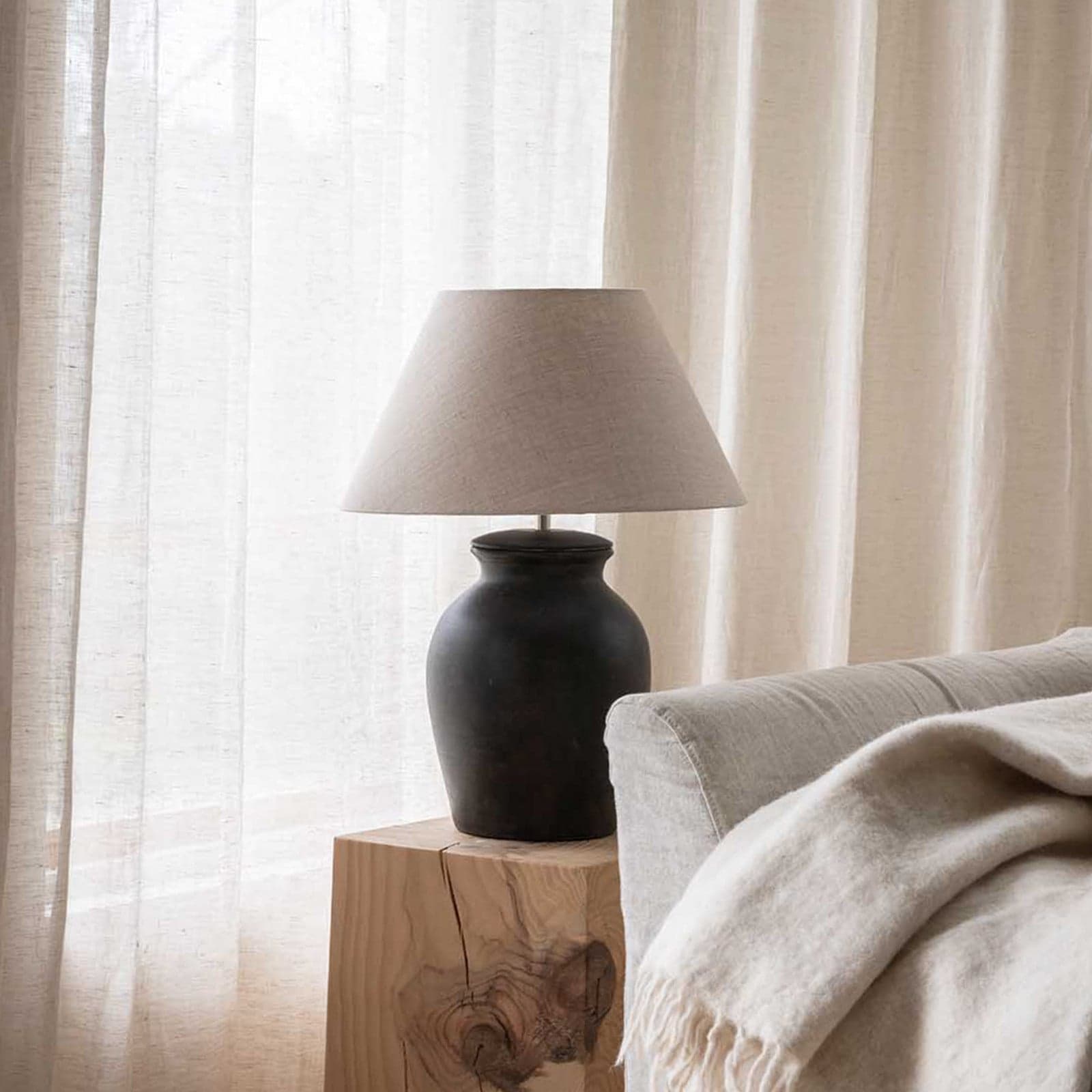 Basic wide lampeskjerm, beige, Ø 35 cm – Watt & Veke - Design - Stoff / Tekstil