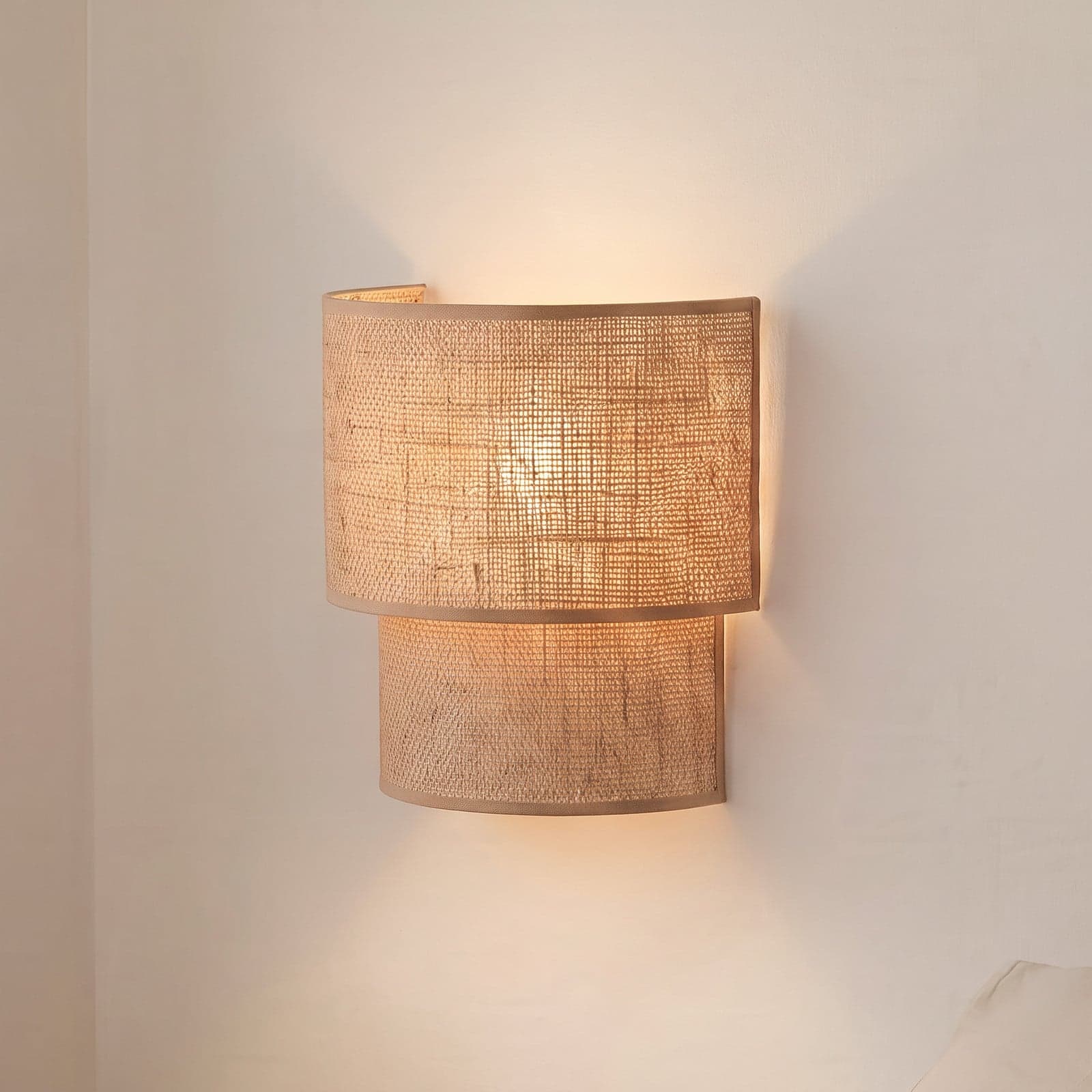 Boho-vegglampe, jute/jute, 22 cm, tekstil, E27 – Duolla - Entré - Stoff / Tekstil - Med en lyskilde