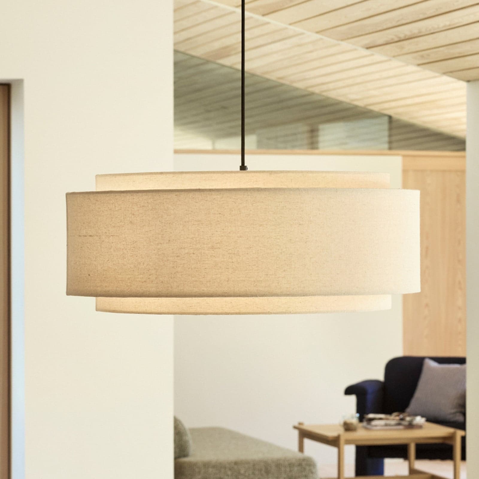 Sable hengelampe, sandfarget, Ø 60 cm, tekstil – Hübsch - Stue - Design - Stoff / Tekstil - Med en lyskilde