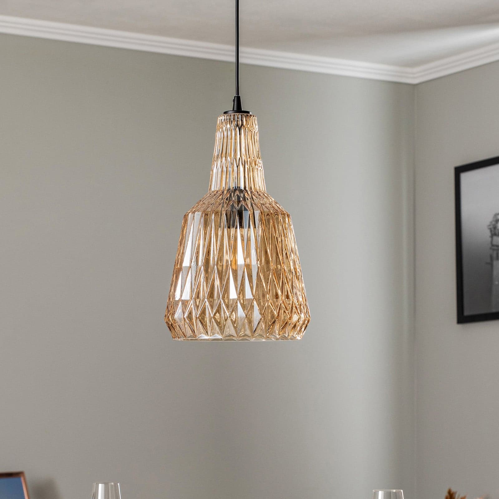 Belarion Pendel Rav - Lindby - Stue - Vintage - Glass - Med skjerm