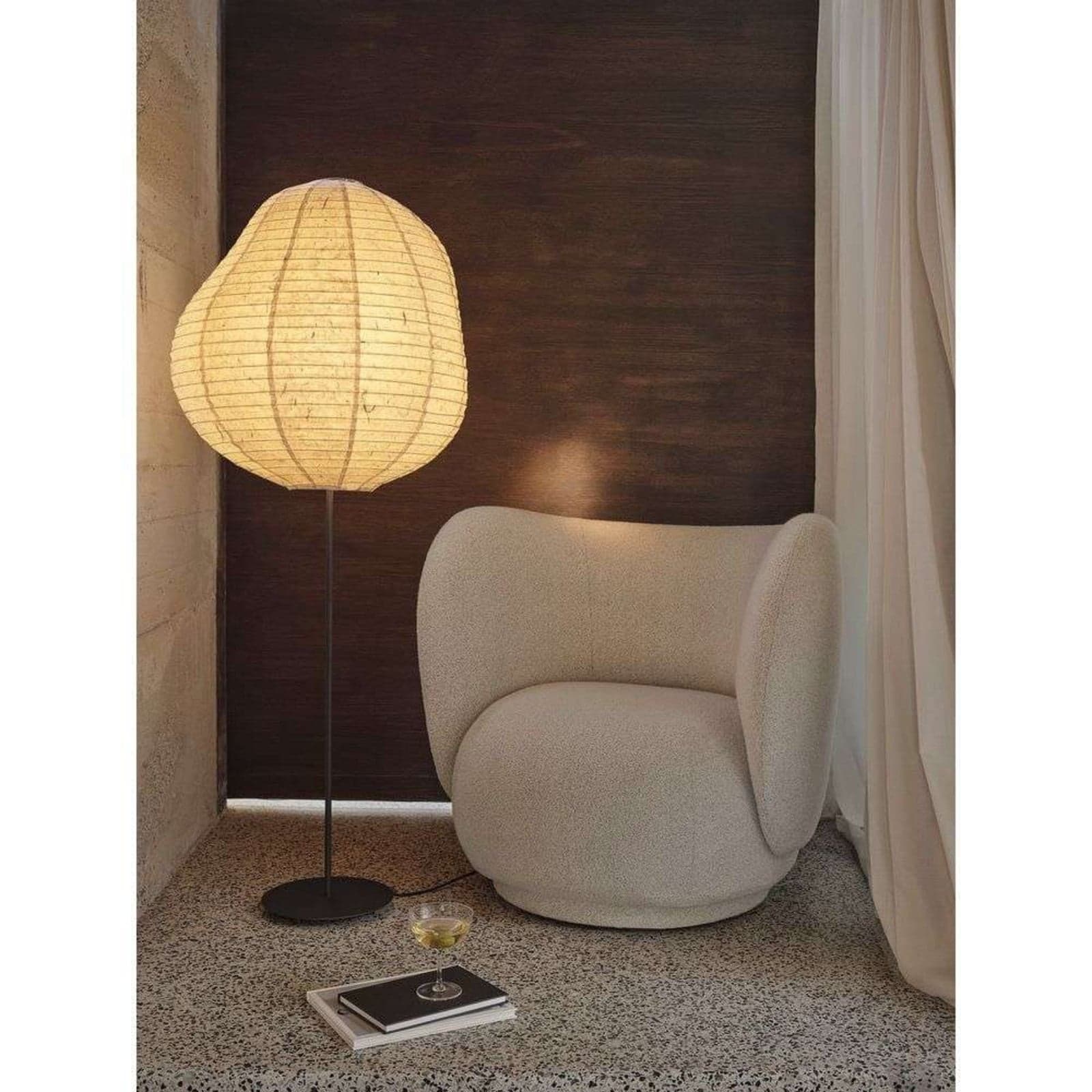 Kurbis Gulvlampe Tall Natural/Svart - Ferm Living - Stue - Papir / kartong